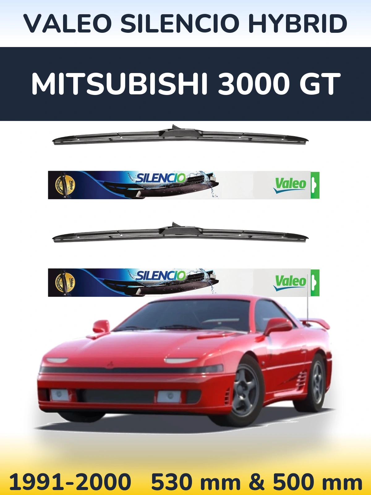 Komplet przednich wycieraczek Valeo Silencio Hybrid 530 & 500 mm do Mitsubishi 3000 GT 1991-2000