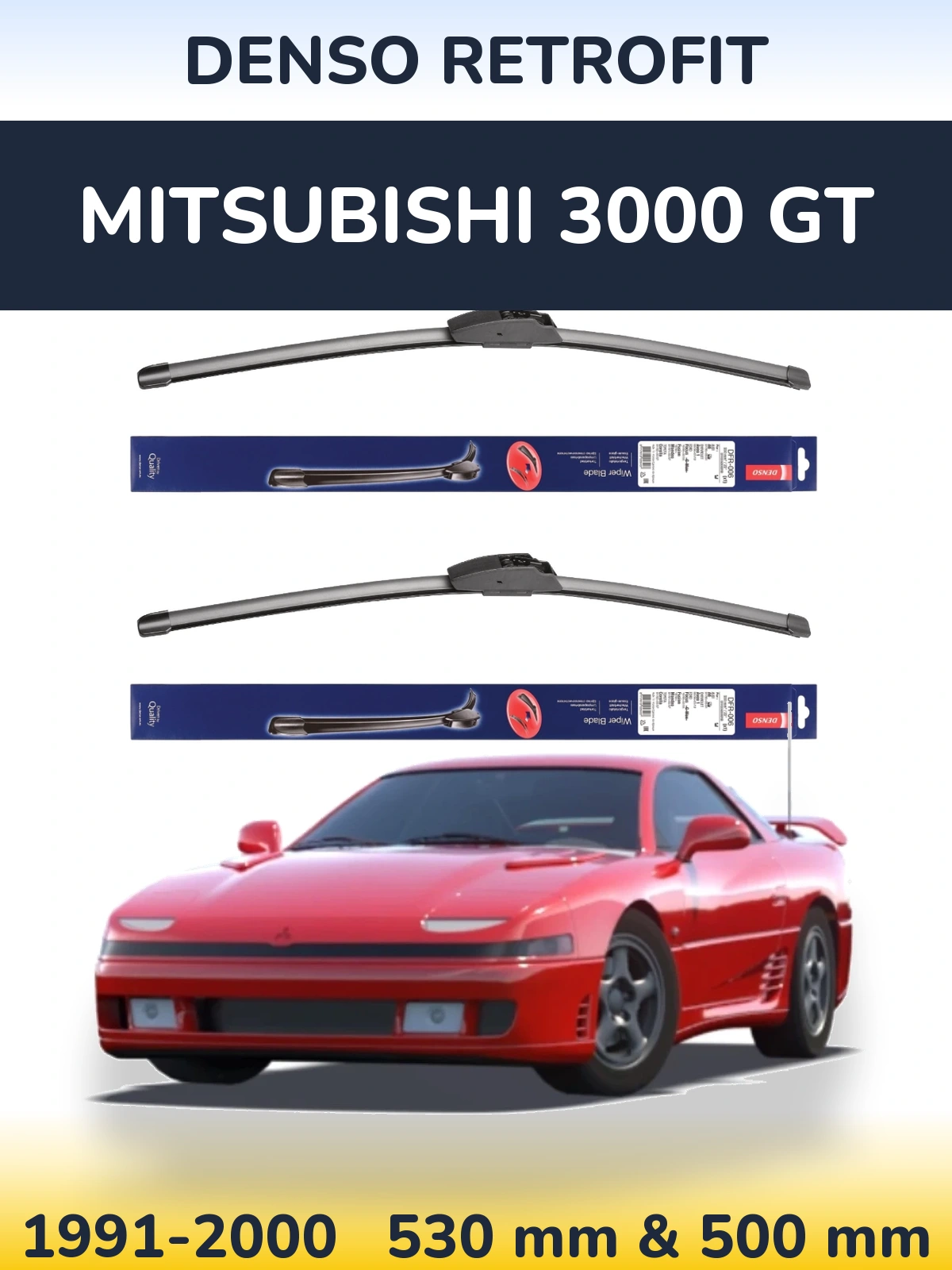 Komplet przednich wycieraczek Denso Retrofit 530 & 500 mm do Mitsubishi 3000 GT 1991-2000