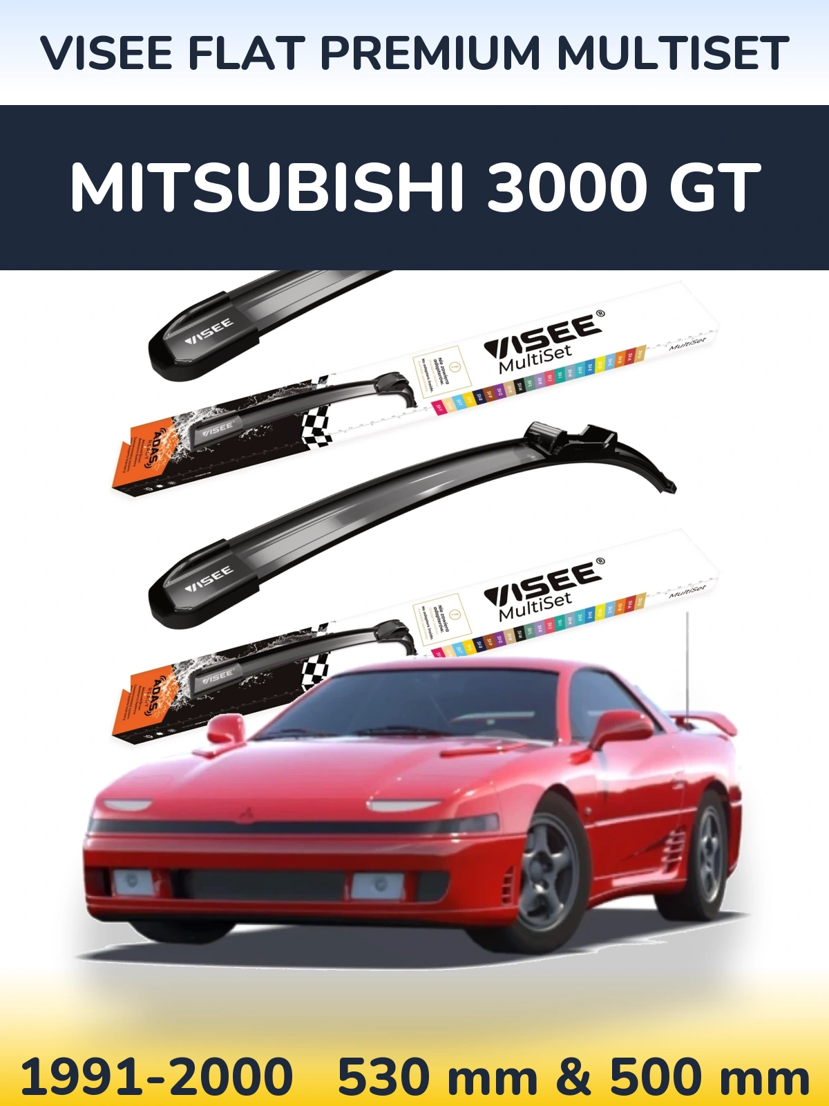 Komplet przednich wycieraczek VISEE FLAT PREMIUM MultiSet 530 & 500 mm do Mitsubishi 3000 GT 1991-2000