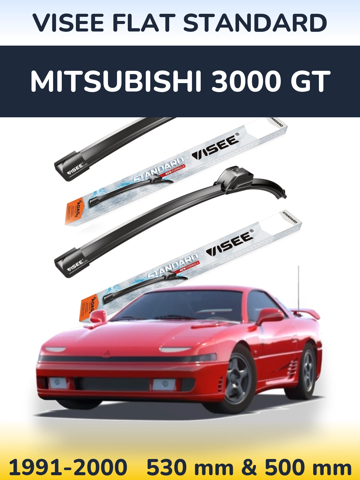Komplet przednich wycieraczek VISEE FLAT STANDARD 530 & 500 mm do Mitsubishi 3000 GT 1991-2000