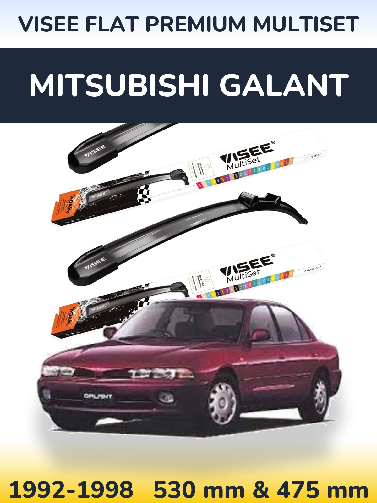 Komplet przednich wycieraczek VISEE FLAT PREMIUM MultiSet 530 & 475 mm do Mitsubishi Galant 1992-1998