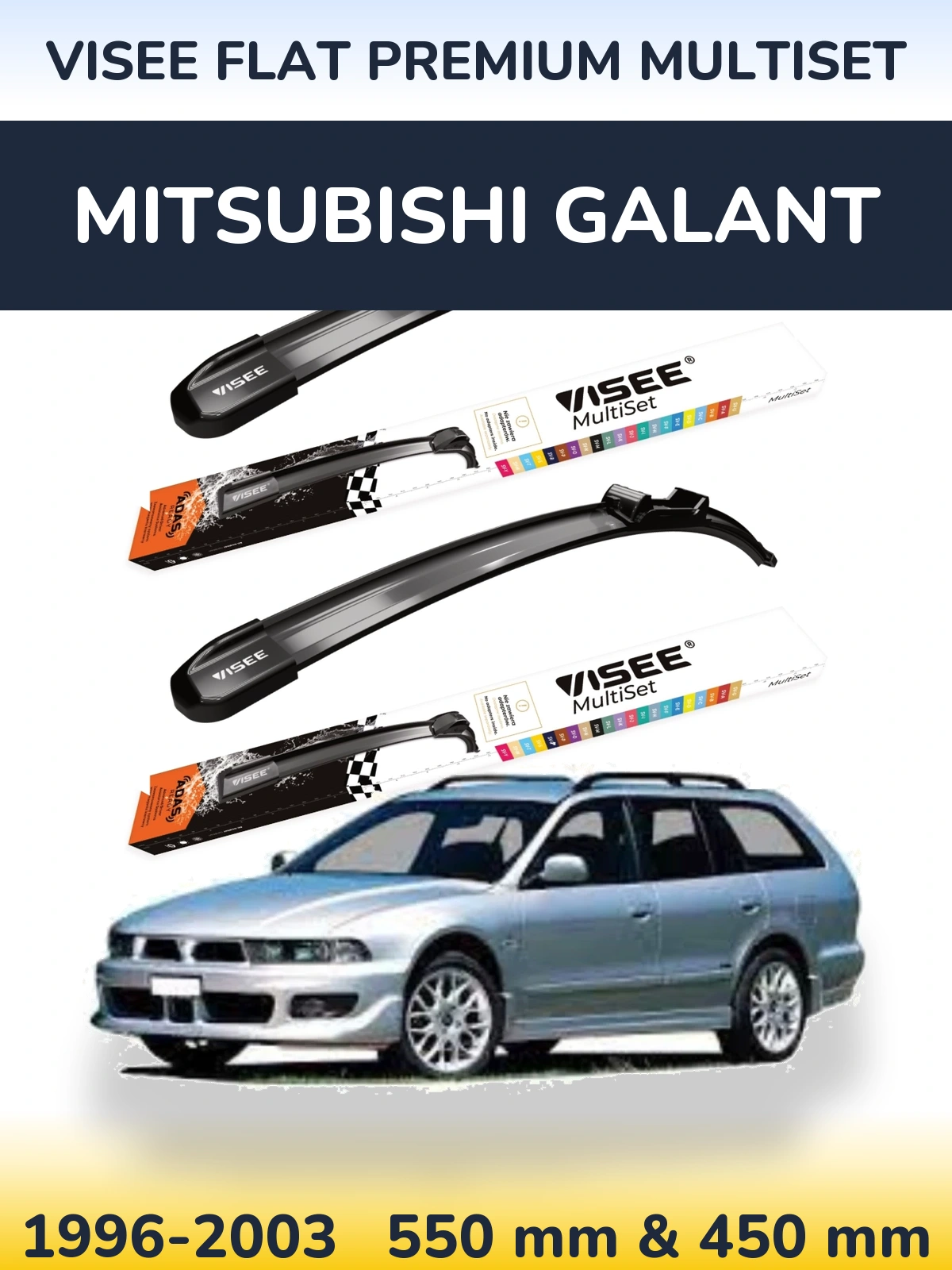 Komplet przednich wycieraczek VISEE FLAT PREMIUM MultiSet 550 & 450 mm do Mitsubishi Galant 1996-2003