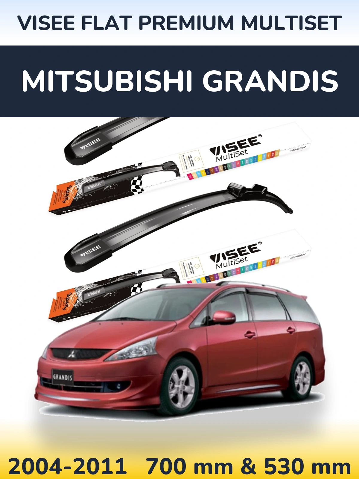Komplet przednich wycieraczek VISEE FLAT PREMIUM MultiSet 700 & 530 mm do Mitsubishi Grandis 2004-2011