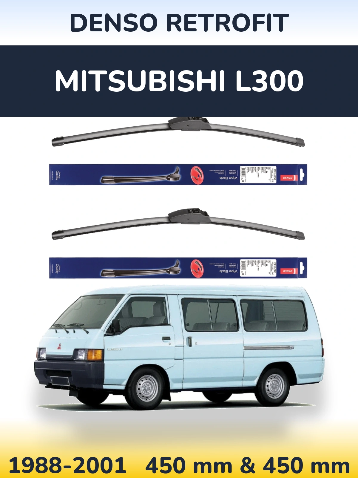 Komplet przednich wycieraczek Denso Retrofit 450 & 450 mm do Mitsubishi L300 1988-2001
