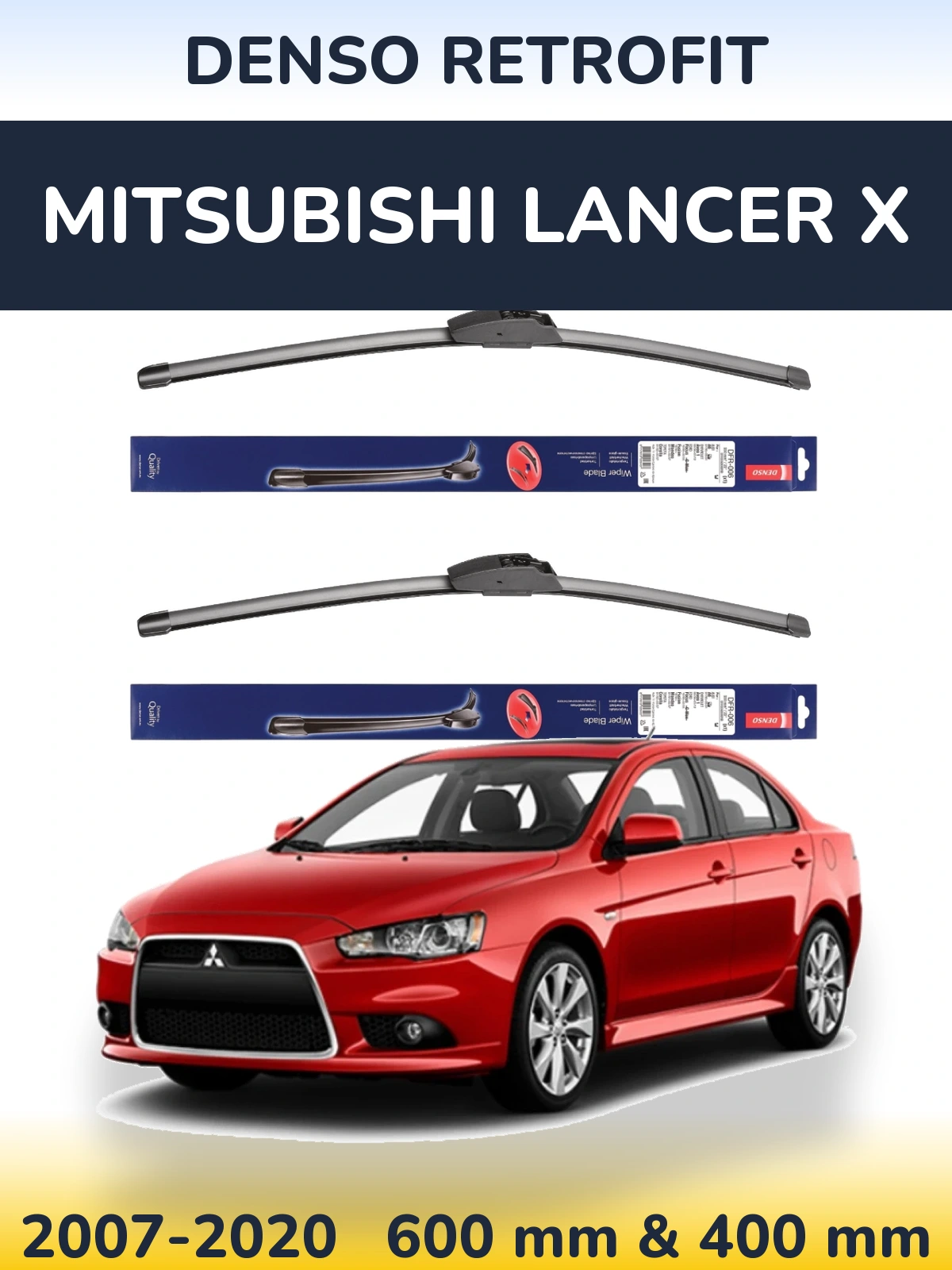 Komplet przednich wycieraczek Denso Retrofit 600 & 400 mm do Mitsubishi Lancer X 2007-2020