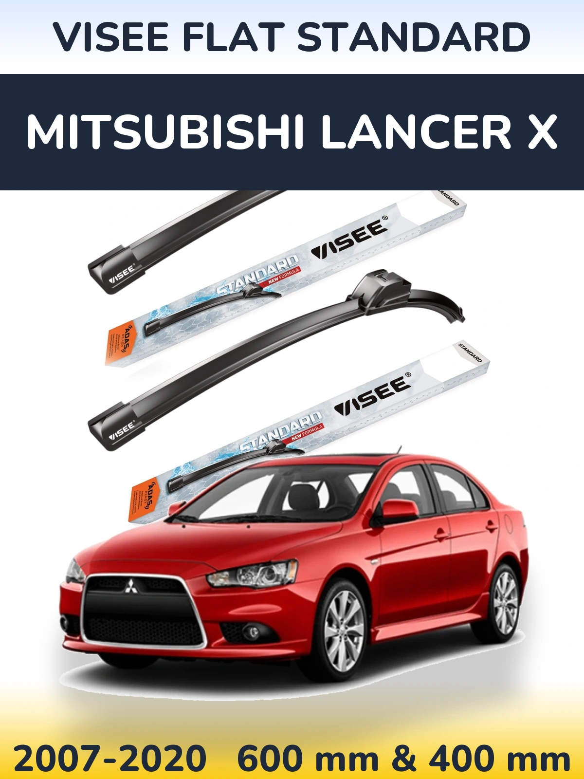 Front wiper blade set VISEE FLAT STANDARD 600 & 400 mm for Mitsubishi Lancer X 2007-2020