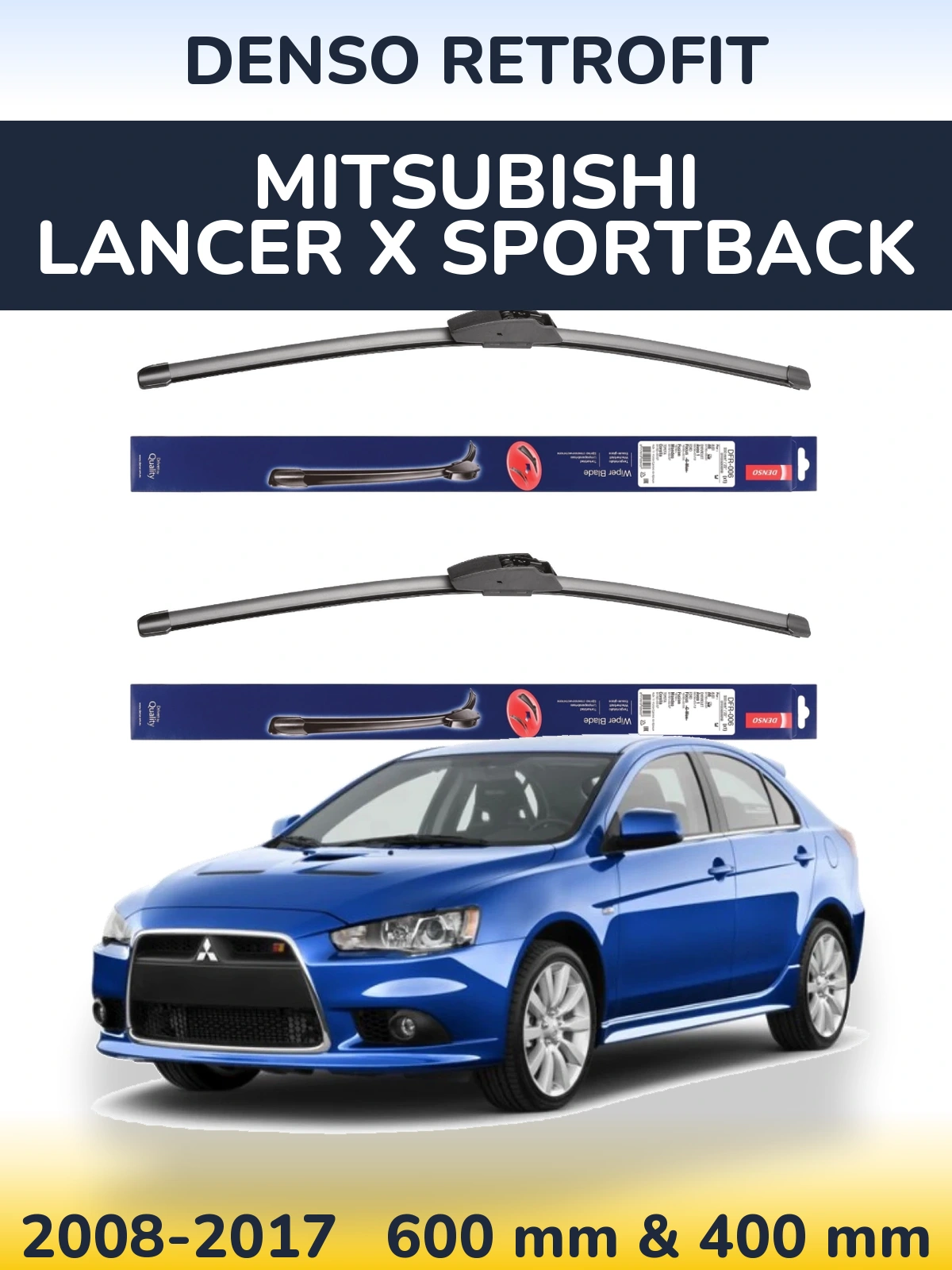 Komplet przednich wycieraczek Denso Retrofit 600 & 400 mm do Mitsubishi Lancer X Sportback 2008-2017