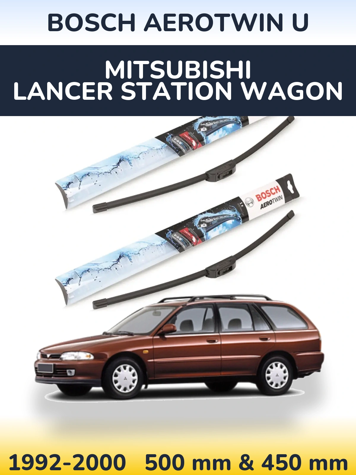 Komplet przednich wycieraczek BOSCH AeroTwin U 500 & 450 mm do Mitsubishi Lancer Station Wagon 1992-2000