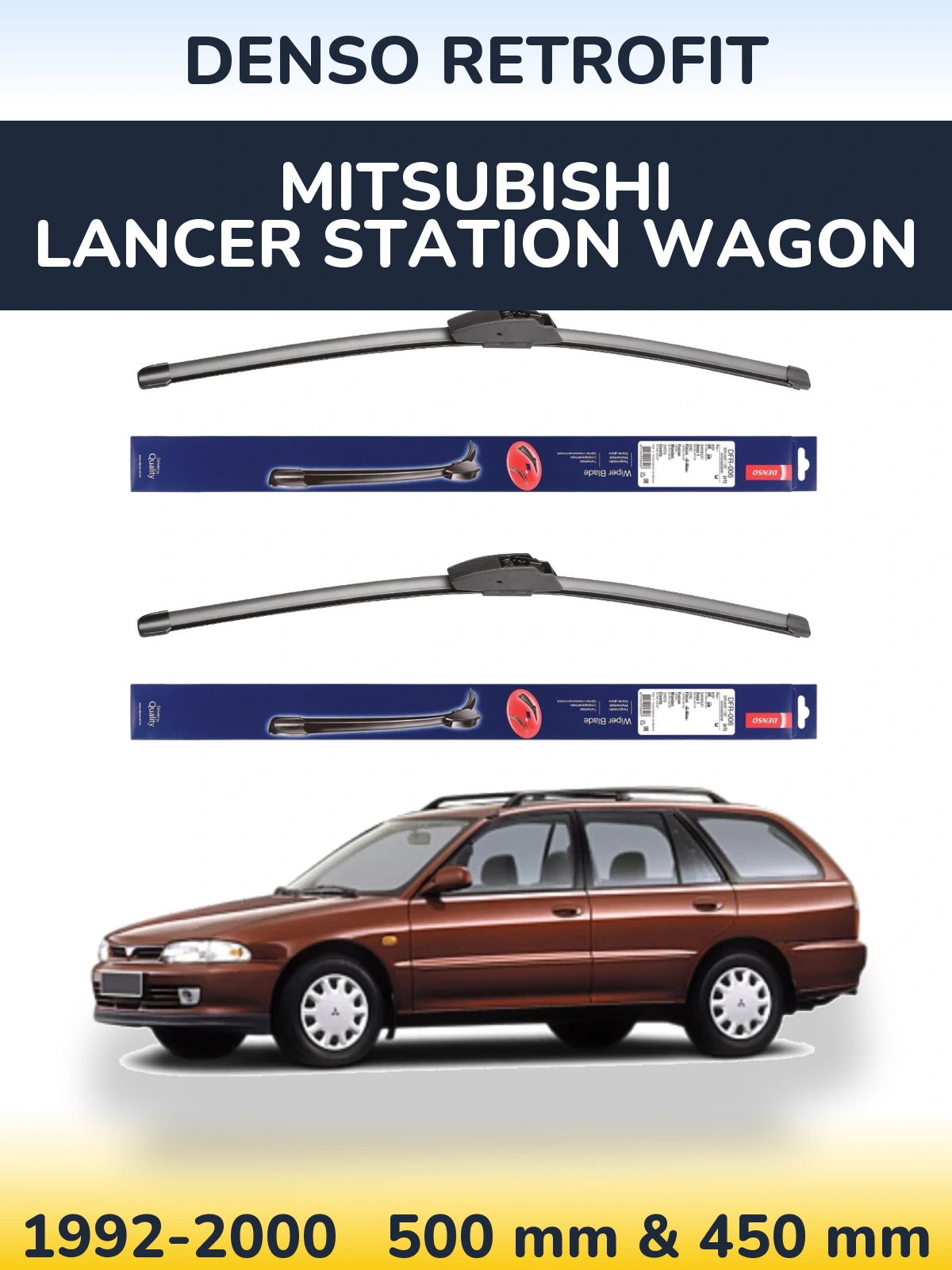 Komplet przednich wycieraczek Denso Retrofit 500 & 450 mm do Mitsubishi Lancer Station Wagon 1992-2000