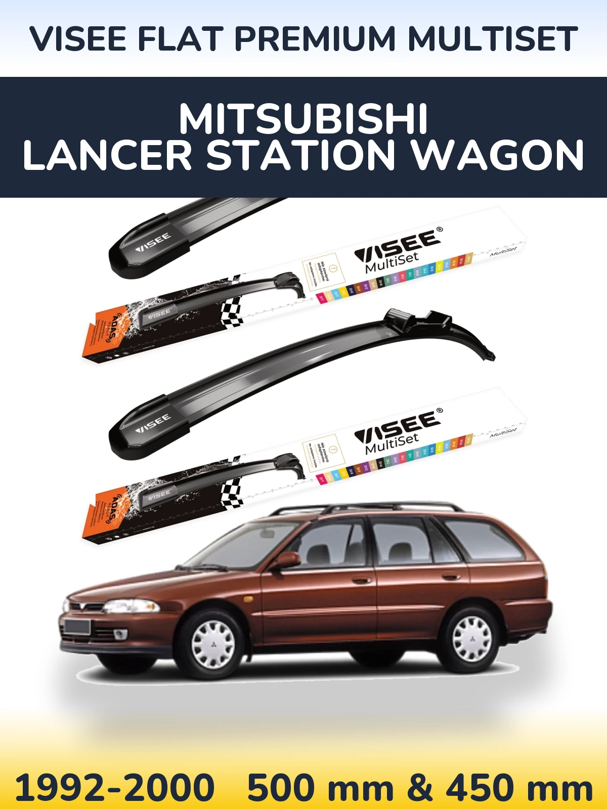Komplet przednich wycieraczek VISEE FLAT PREMIUM MultiSet 500 & 450 mm do Mitsubishi Lancer Station Wagon 1992-2000