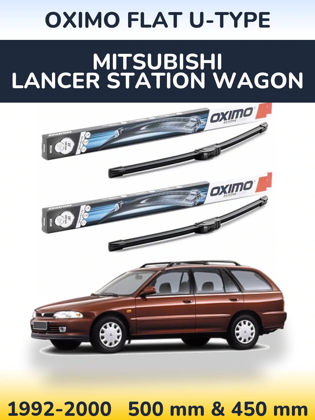 Komplet przednich wycieraczek Oximo Flat U-type 500 & 450 mm do Mitsubishi Lancer Station Wagon 1992-2000