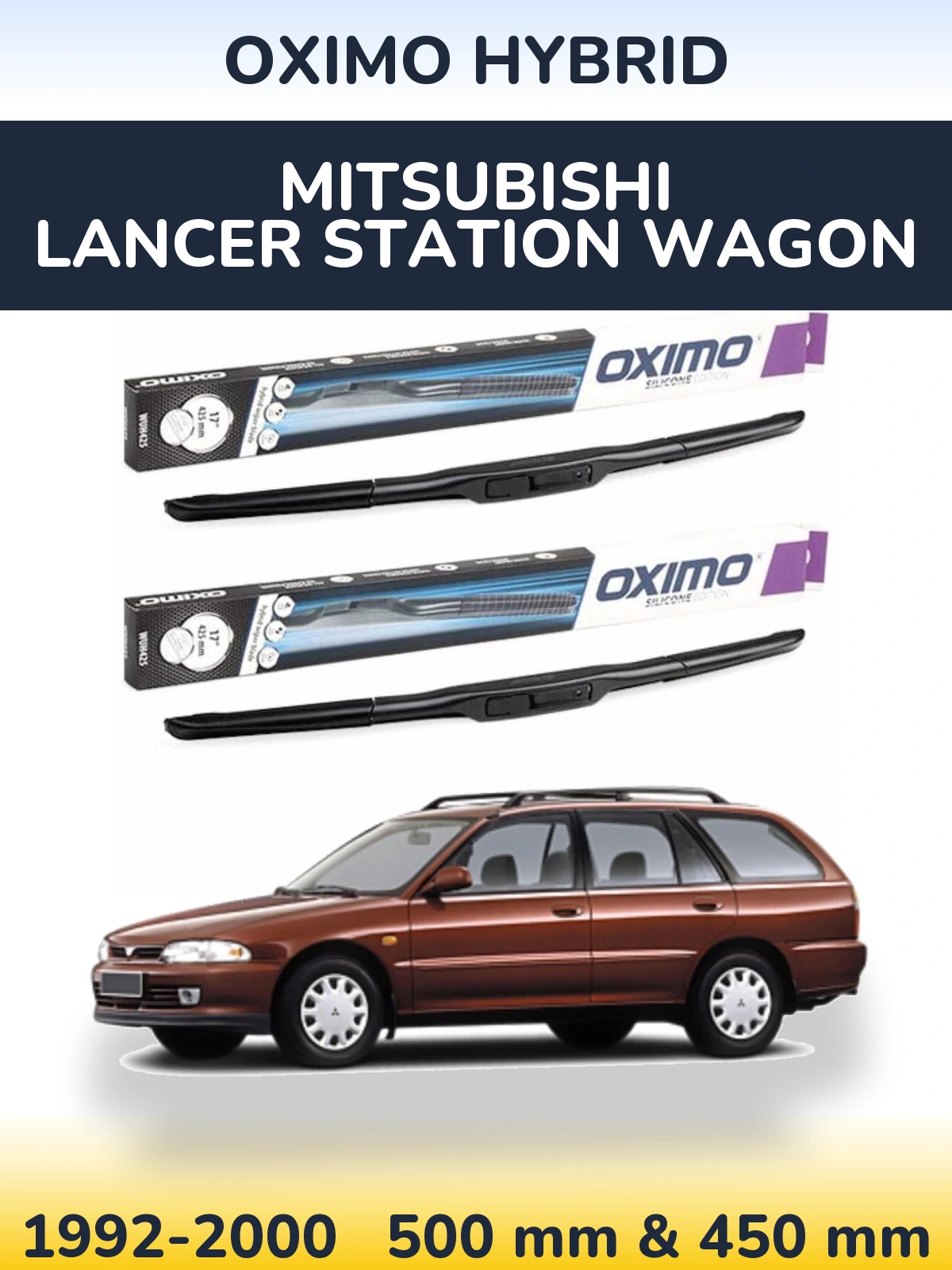 Komplet przednich wycieraczek Oximo Hybrid 500 & 450 mm do Mitsubishi Lancer Station Wagon 1992-2000