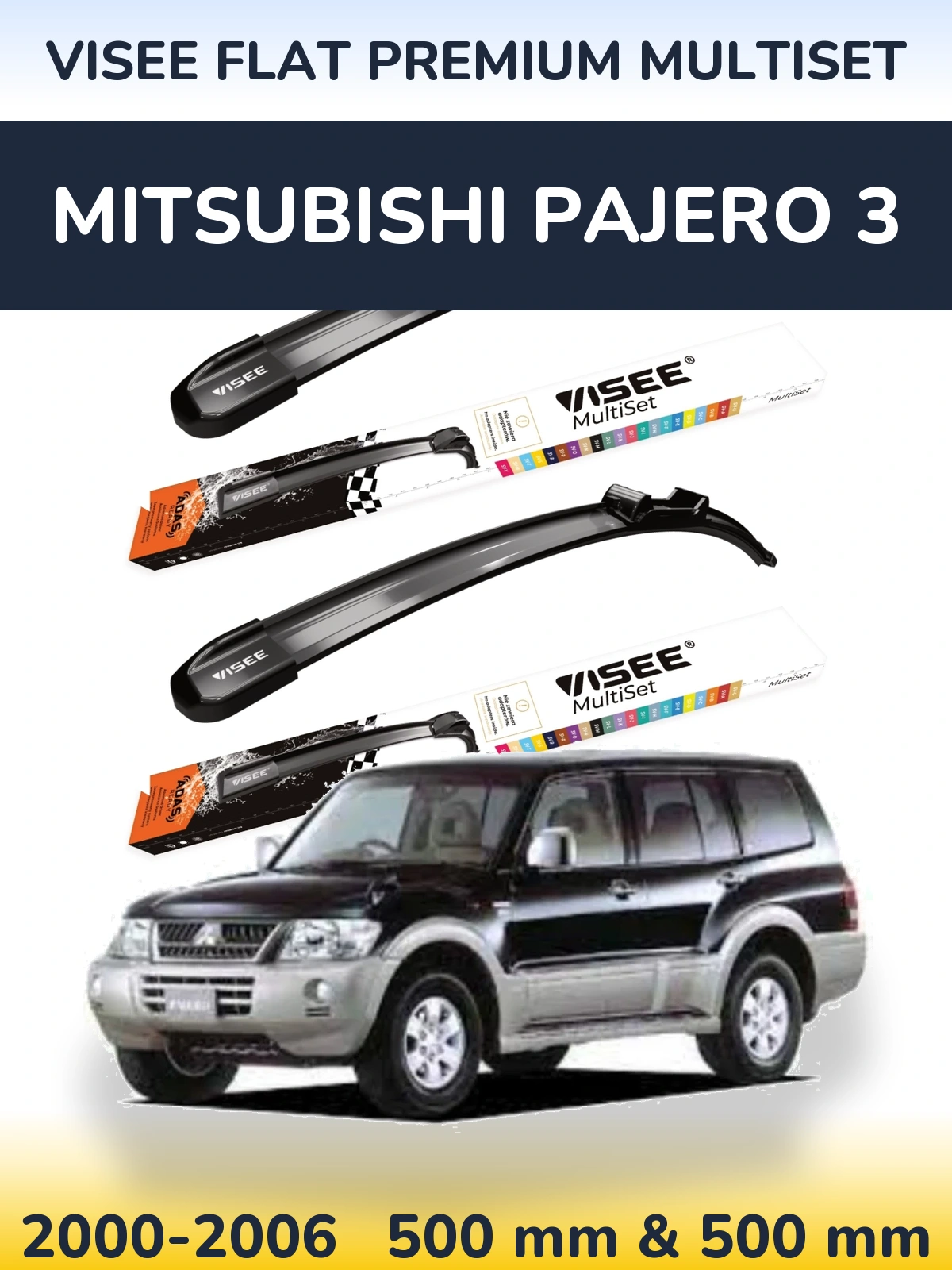Komplet przednich wycieraczek VISEE FLAT PREMIUM MultiSet 500 & 500 mm do Mitsubishi Pajero 3 2000-2006