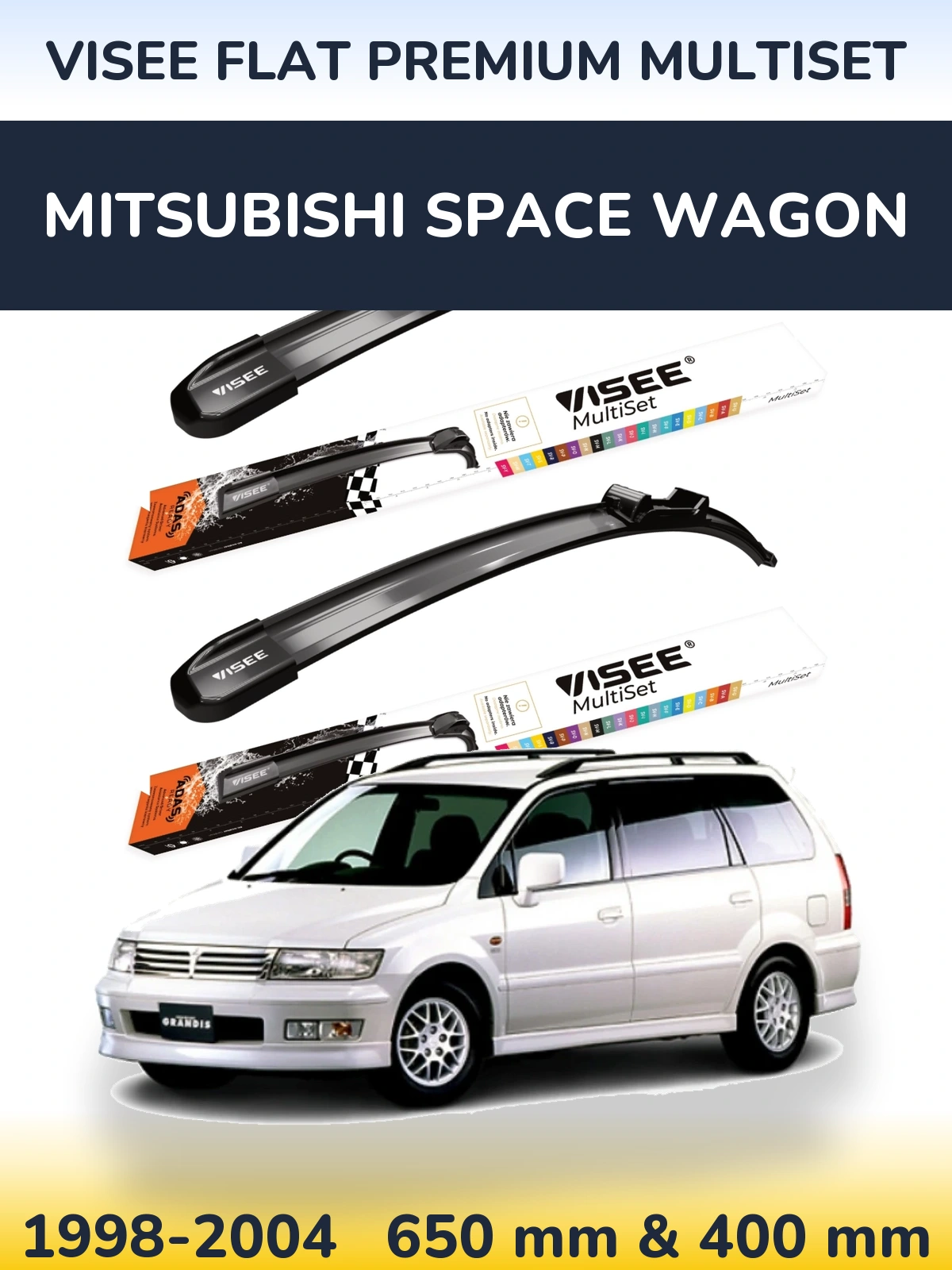 Komplet przednich wycieraczek VISEE FLAT PREMIUM MultiSet 650 & 400 mm do Mitsubishi Space Wagon 1998-2004
