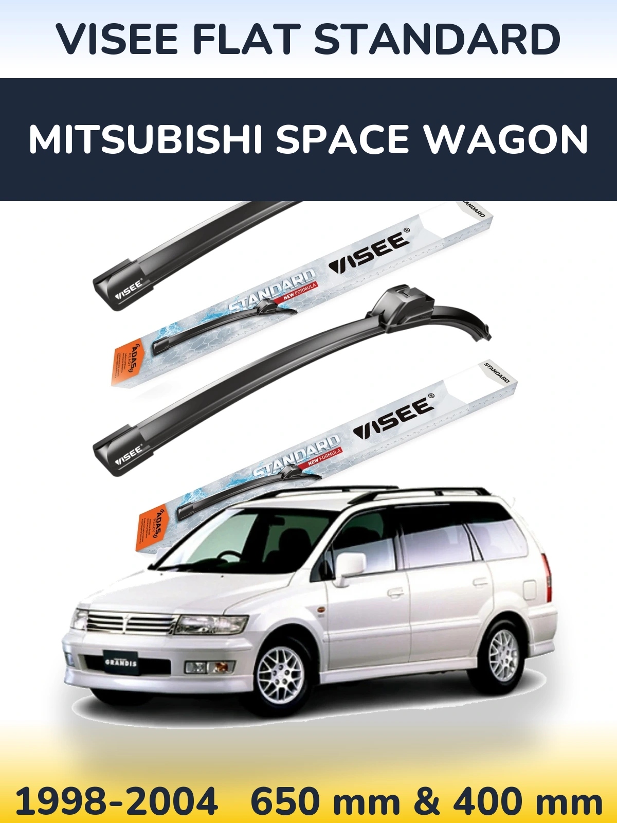 Komplet przednich wycieraczek VISEE FLAT STANDARD 650 & 400 mm do Mitsubishi Space Wagon 1998-2004