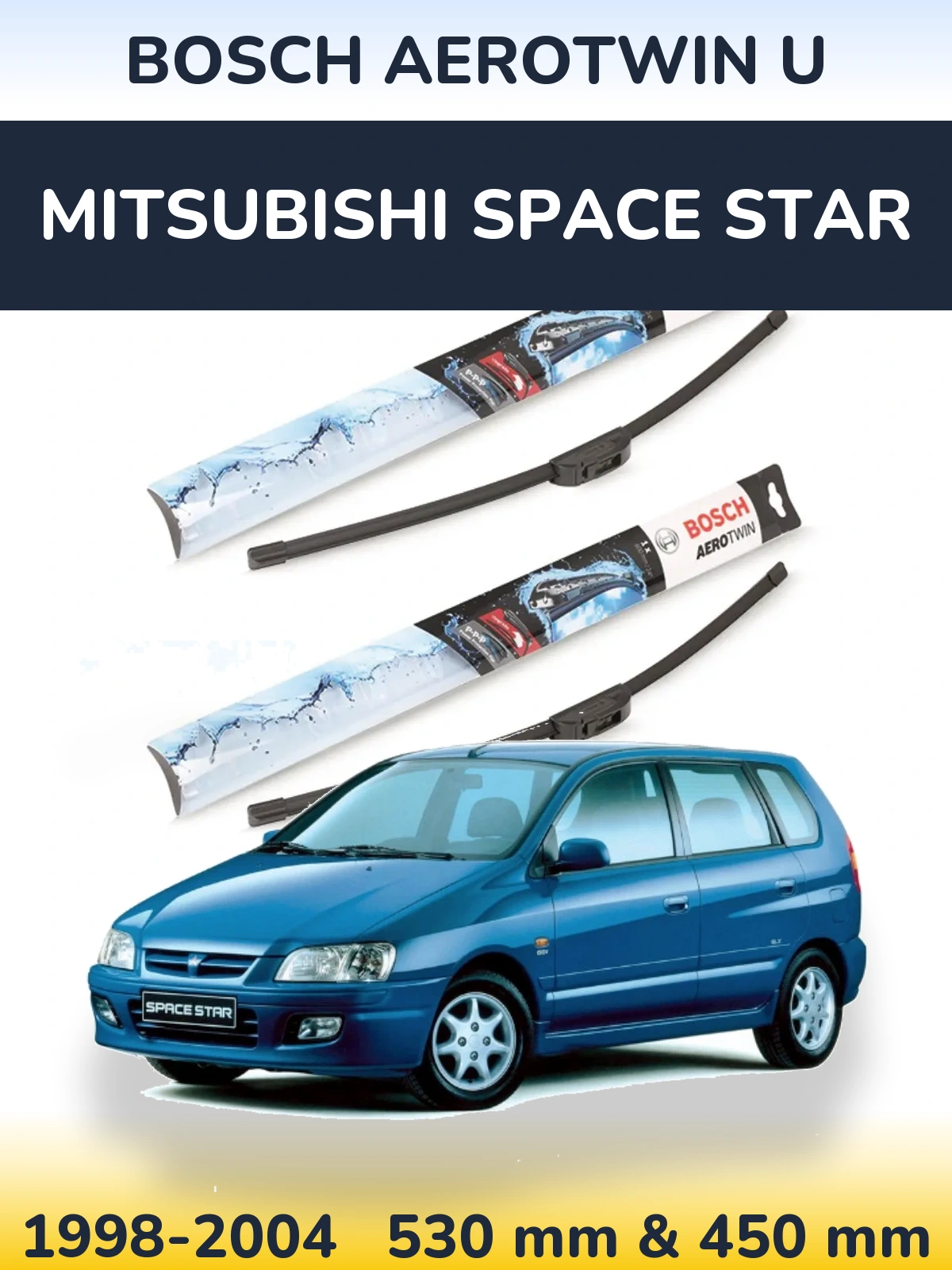 Komplet przednich wycieraczek BOSCH AeroTwin U 530 & 450 mm do Mitsubishi Space Star 1998-2004