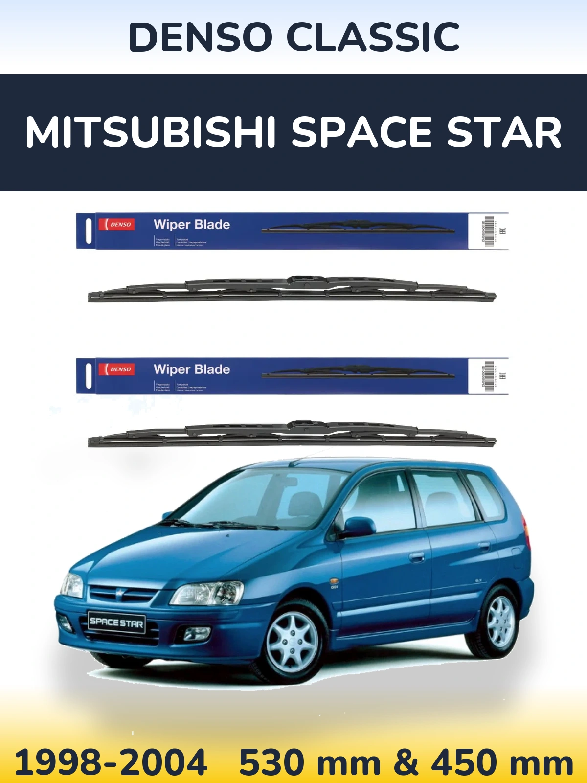 Front wiper blade set Denso Classic 530 & 450 mm for Mitsubishi Space Star 1998-2004
