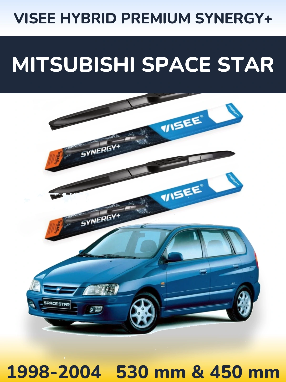 Komplet przednich wycieraczek VISEE HYBRID PREMIUM SYNERGY+ 530 & 450 mm do Mitsubishi Space Star 1998-2004