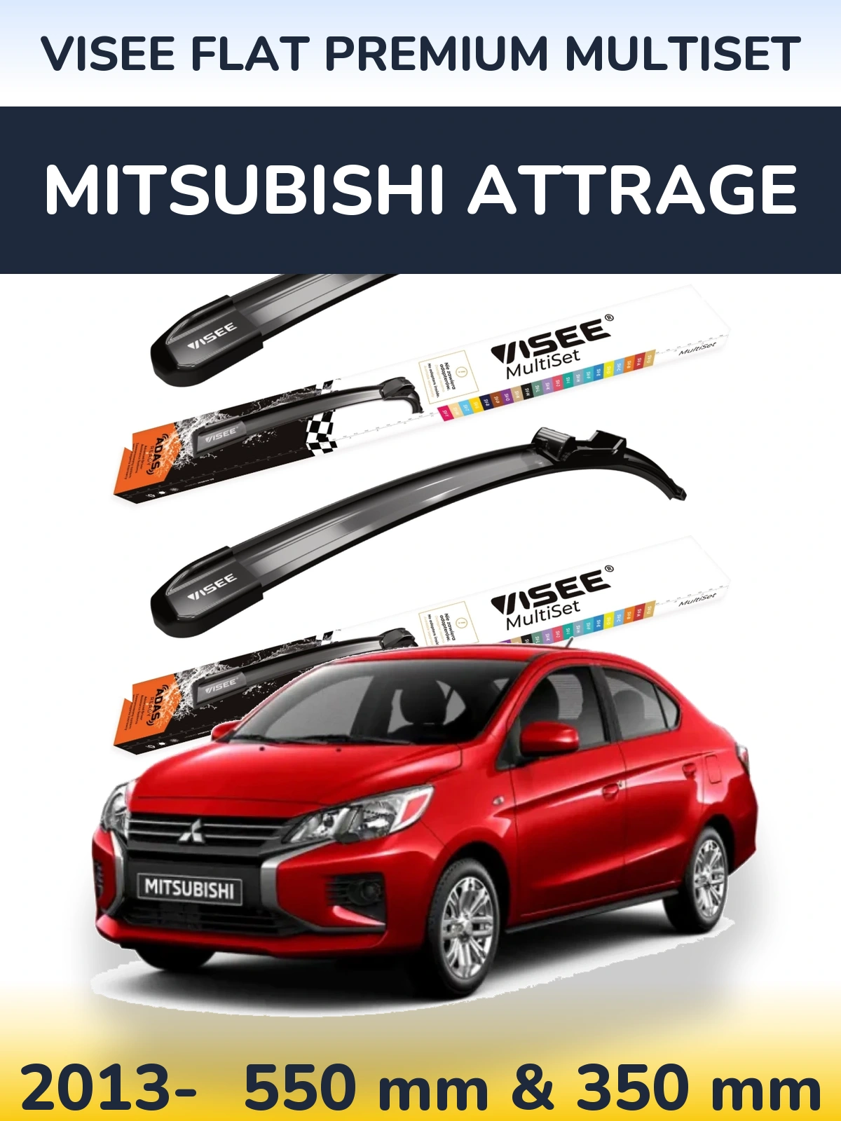 Komplet przednich wycieraczek VISEE FLAT PREMIUM MultiSet 550 & 350 mm do Mitsubishi Attrage 2013-2026