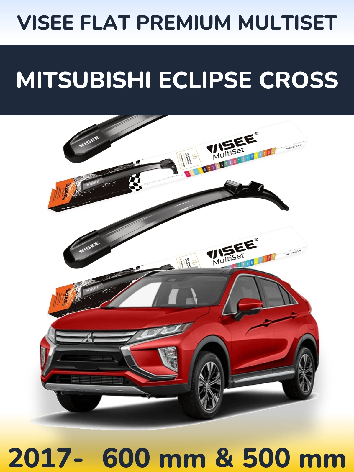 Комплект передних дворников VISEE FLAT PREMIUM MultiSet 600 & 500 мм для Mitsubishi Eclipse Cross 2017-2026