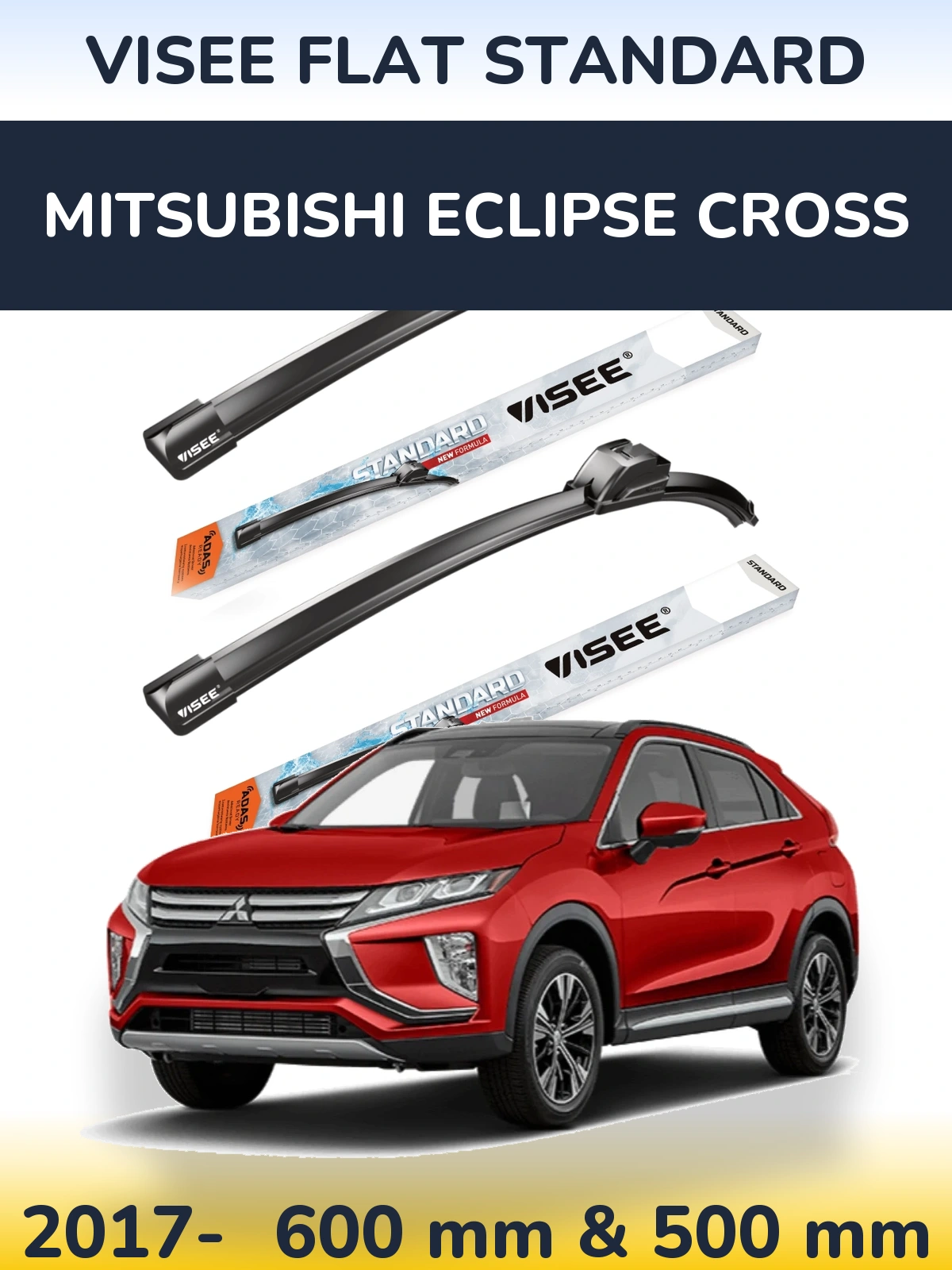 Комплект передних дворников VISEE FLAT STANDARD 600 & 500 мм для Mitsubishi Eclipse Cross 2017-2026