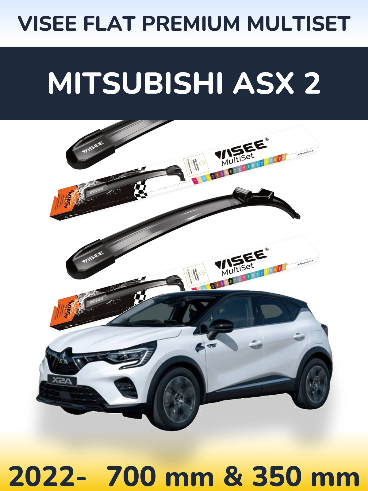 Komplet przednich wycieraczek VISEE FLAT PREMIUM MultiSet 700 & 350 mm do Mitsubishi ASX 2 2022-2026