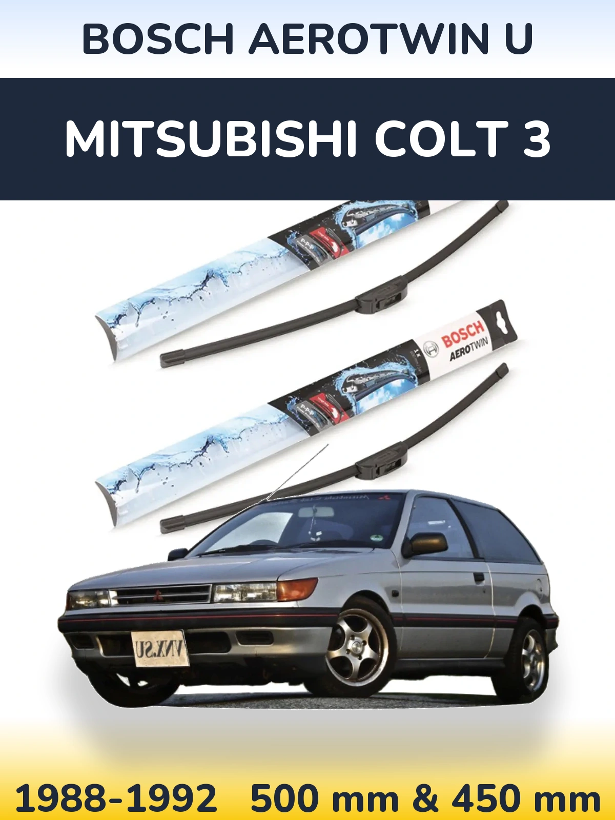 Komplet przednich wycieraczek BOSCH AeroTwin U 500 & 450 mm do Mitsubishi Colt 3 1988-1992
