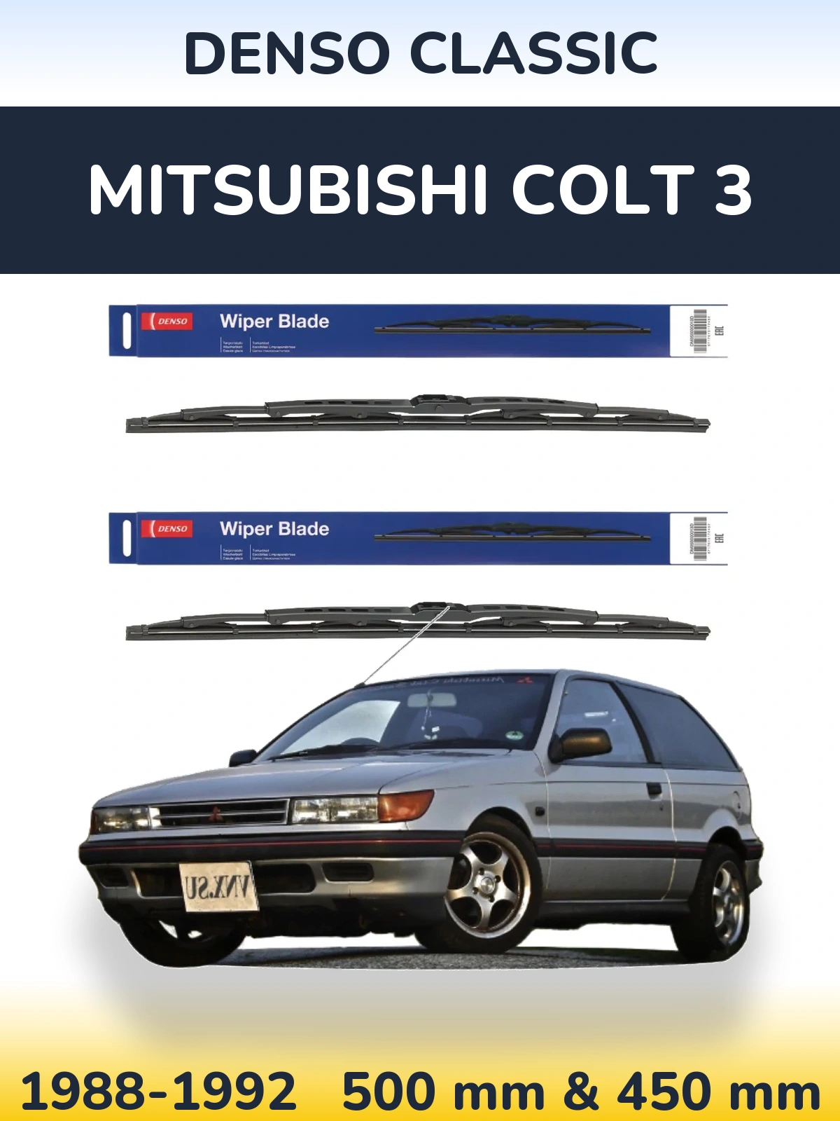 Komplet przednich wycieraczek Denso Classic 500 & 450 mm do Mitsubishi Colt 3 1988-1992