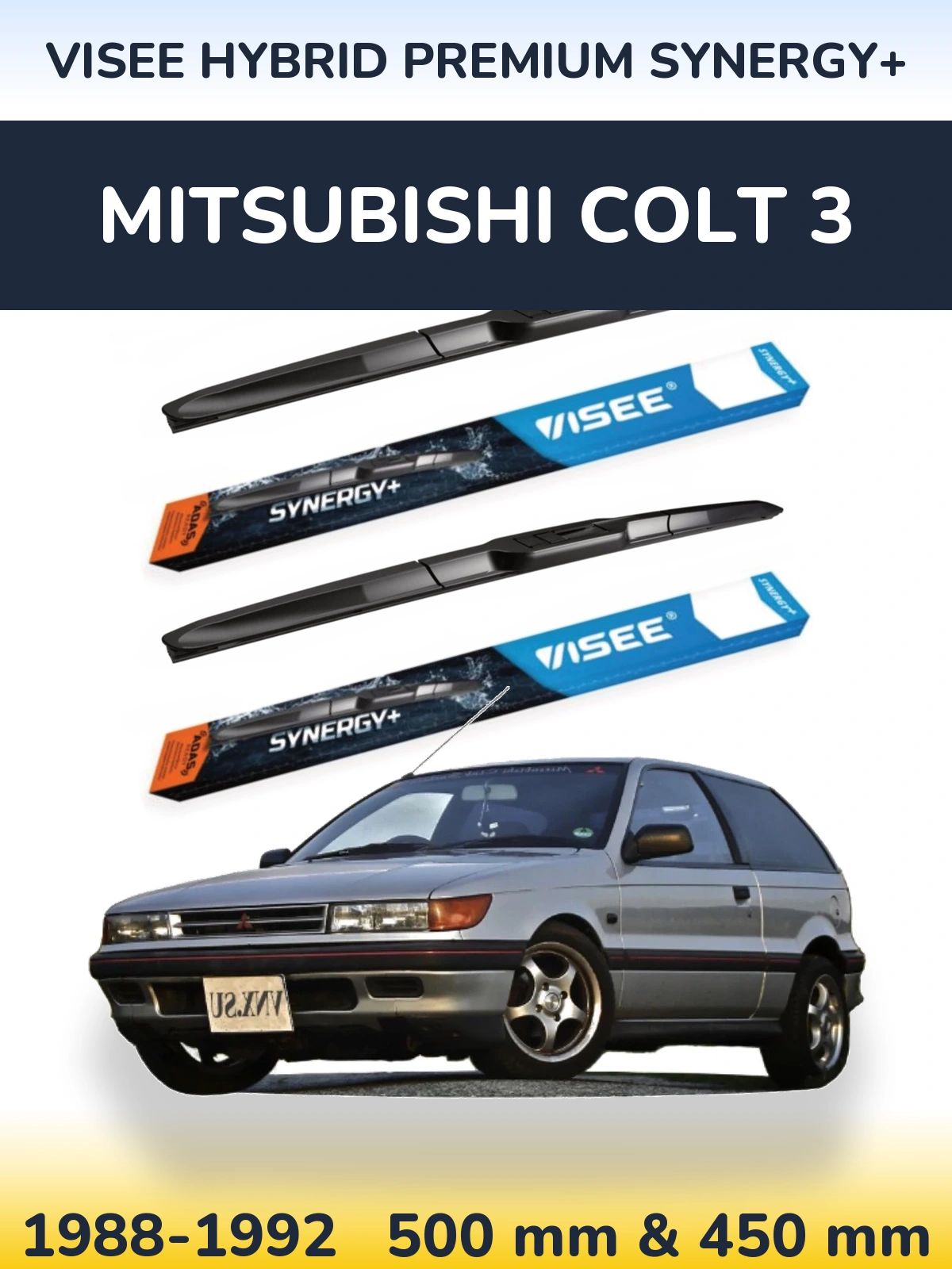 Komplet przednich wycieraczek VISEE HYBRID PREMIUM SYNERGY+ 500 & 450 mm do Mitsubishi Colt 3 1988-1992