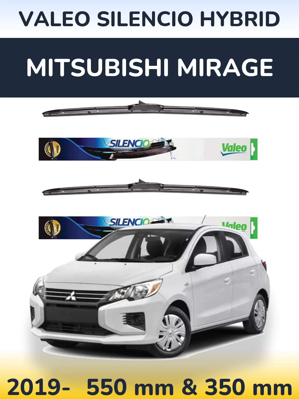 Komplet przednich wycieraczek Valeo Silencio Hybrid 550 & 350 mm do Mitsubishi Mirage 2019-2026