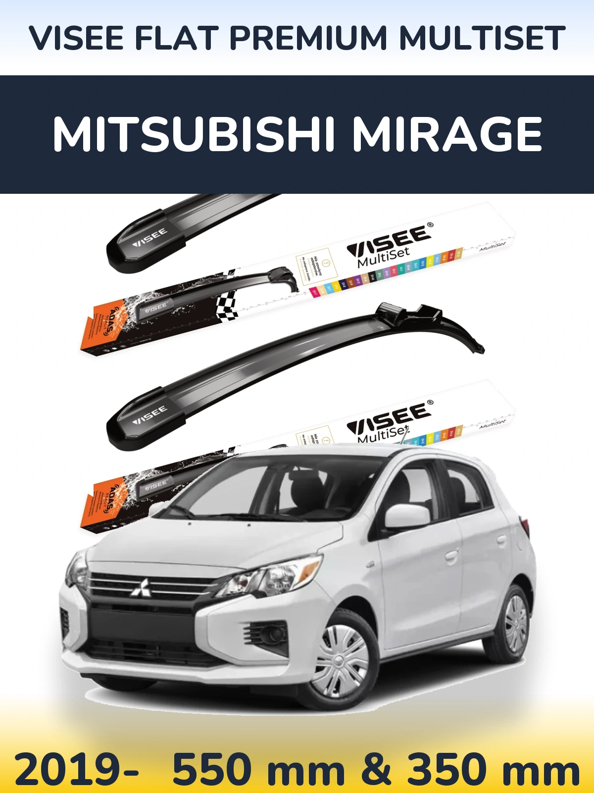 Komplet przednich wycieraczek VISEE FLAT PREMIUM MultiSet 550 & 350 mm do Mitsubishi Mirage 2019-2026