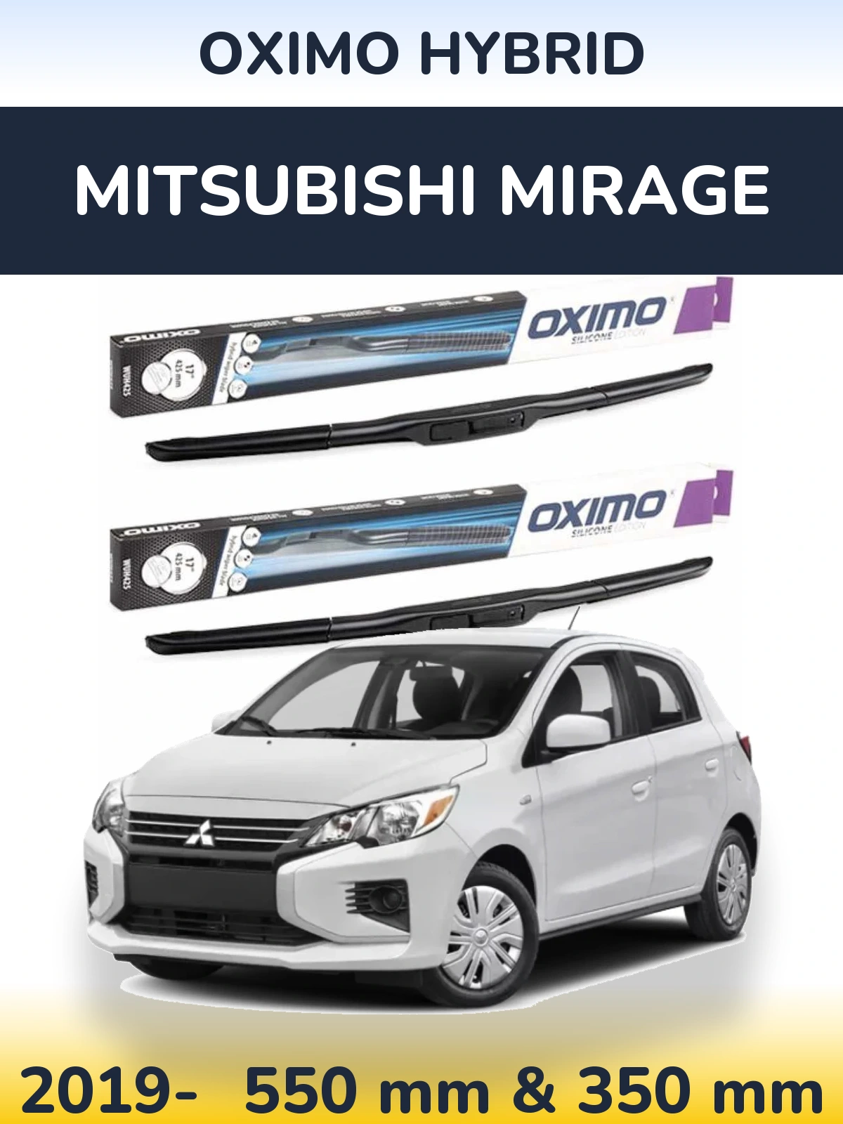 Комплект передних дворников Oximo Hybrid 550 & 350 мм для Mitsubishi Mirage 2019-2026