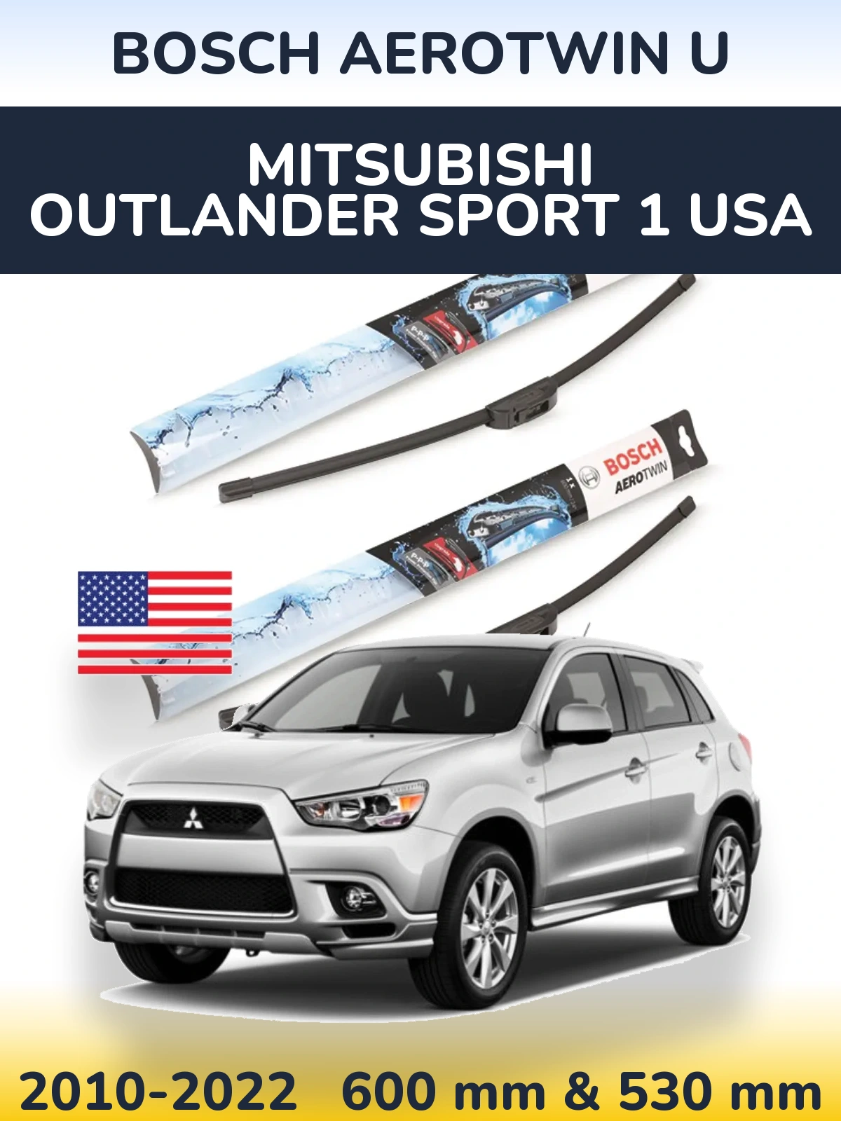 Komplet przednich wycieraczek BOSCH AeroTwin U 600 & 530 mm do Mitsubishi Outlander Sport 1 USA 2010-2022
