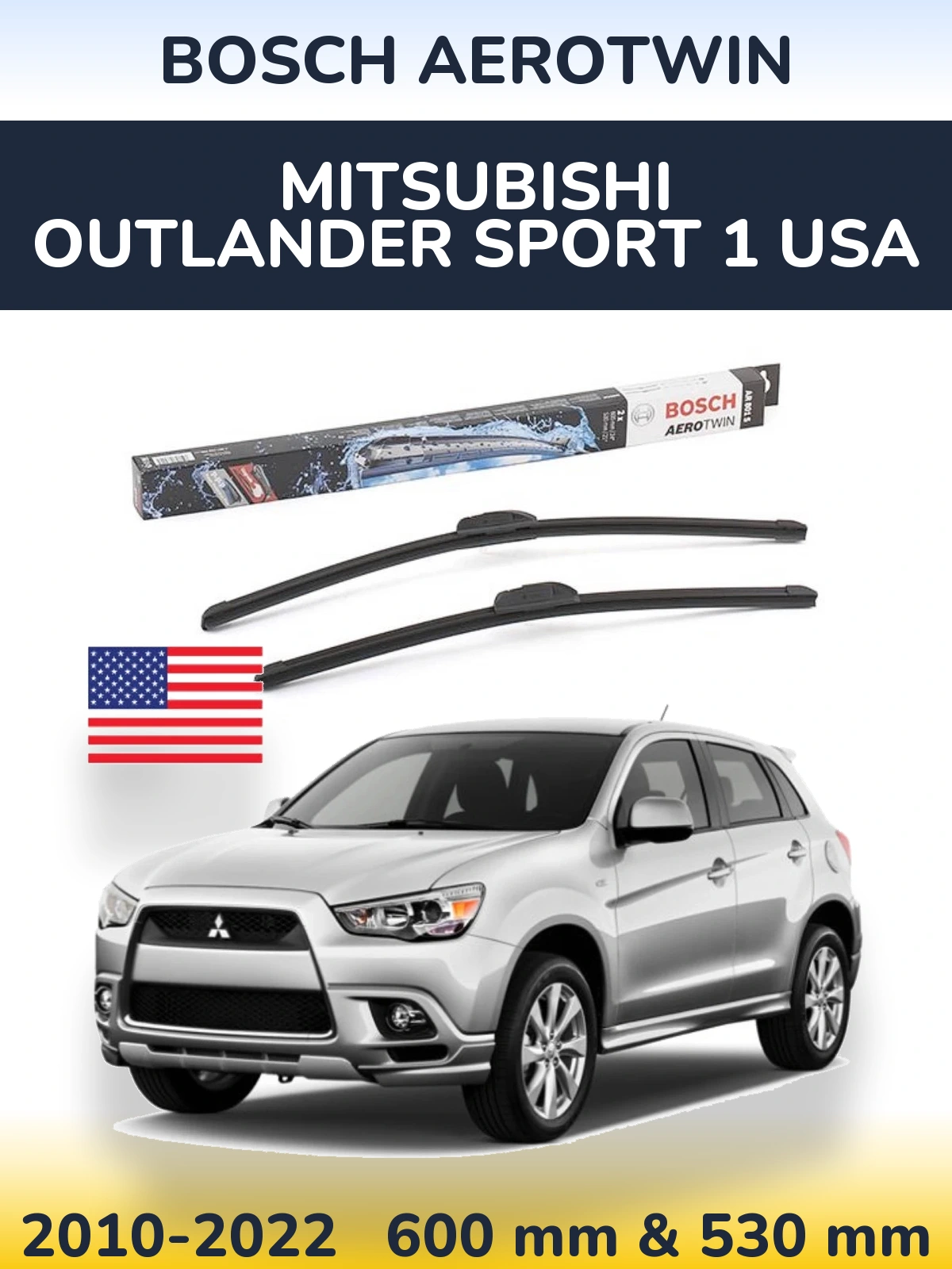 Комплект передних дворников BOSCH AeroTwin 600 & 530 мм для Mitsubishi Outlander Sport 1 USA 2010-2022