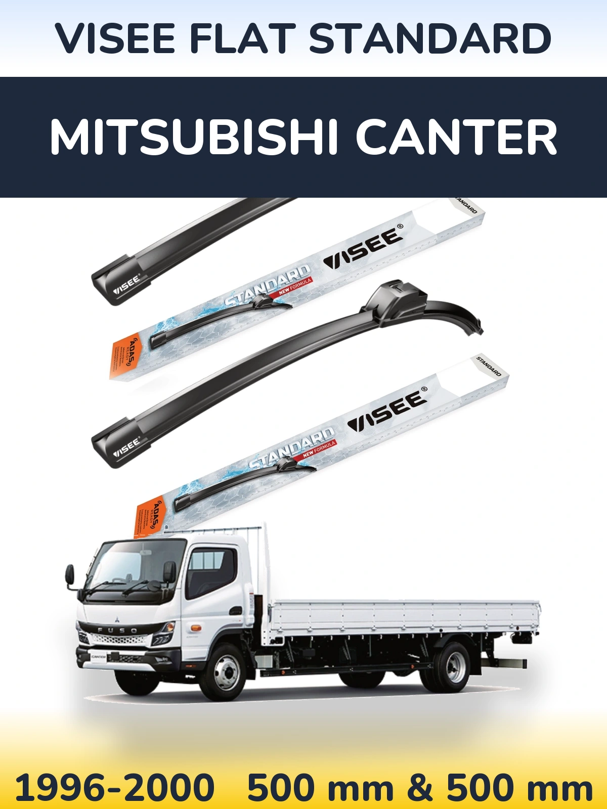 Комплект передних дворников VISEE FLAT STANDARD 500 & 500 мм для Mitsubishi Canter 1996-2000