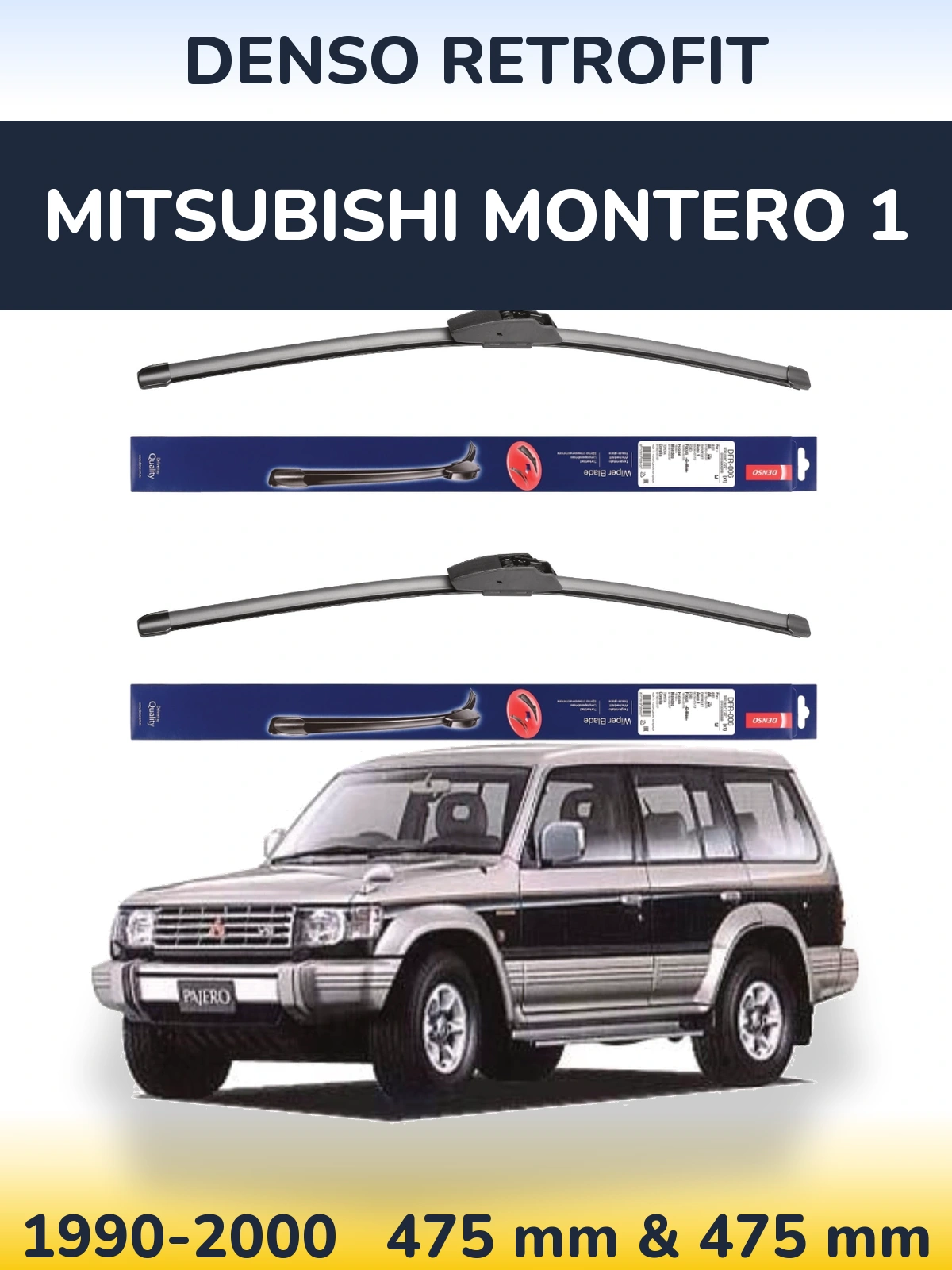 Komplet przednich wycieraczek Denso Retrofit 475 & 475 mm do Mitsubishi Montero 1 1990-2000