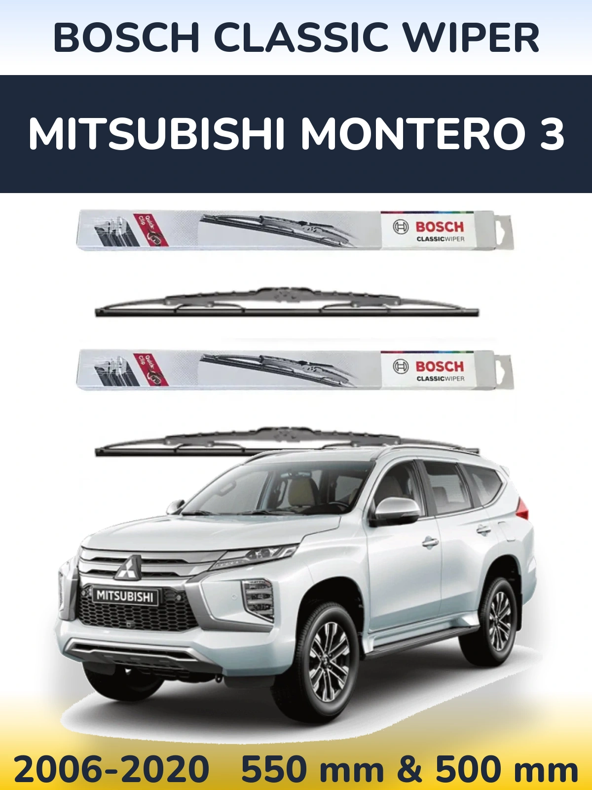 Komplet przednich wycieraczek BOSCH Classic Wiper 550 & 500 mm do Mitsubishi Montero 3 2006-2020