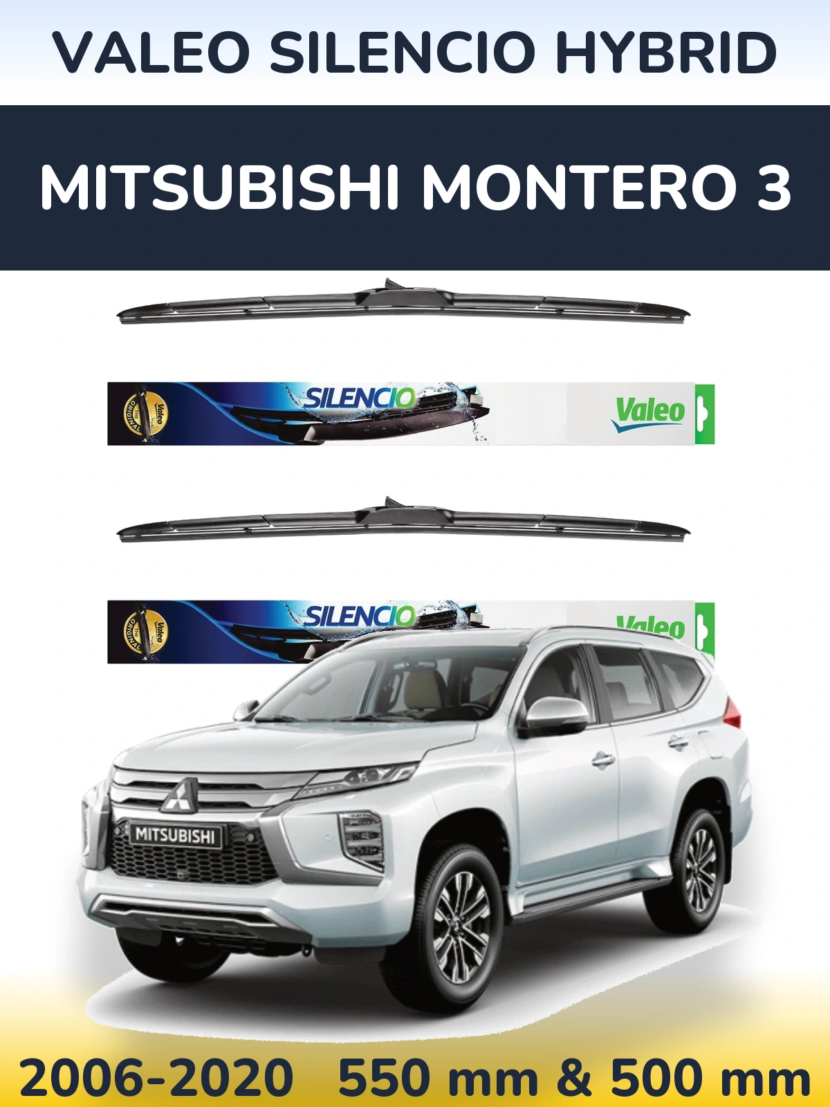 Komplet przednich wycieraczek Valeo Silencio Hybrid 550 & 500 mm do Mitsubishi Montero 3 2006-2020