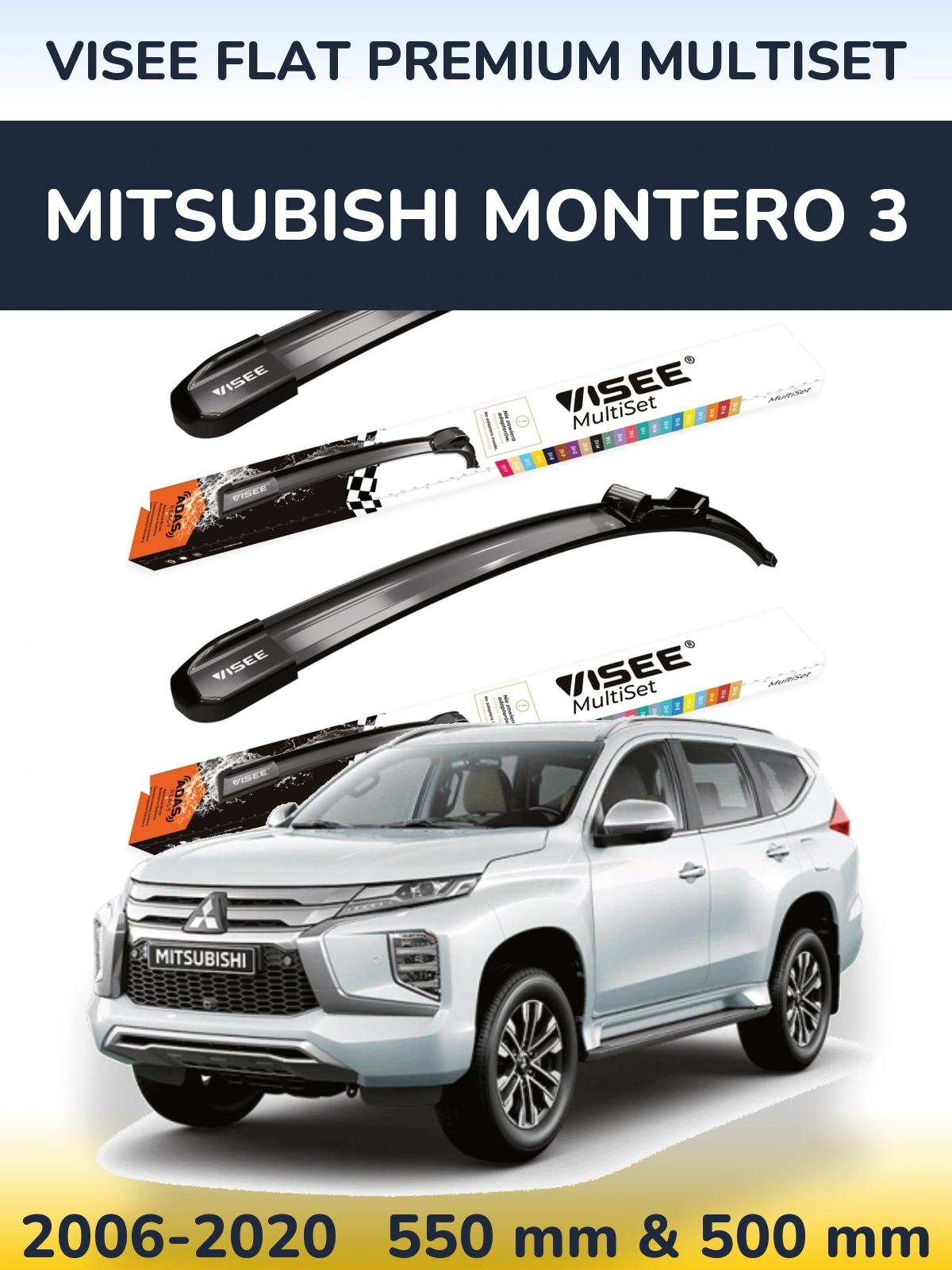 Komplet przednich wycieraczek VISEE FLAT PREMIUM MultiSet 550 & 500 mm do Mitsubishi Montero 3 2006-2020