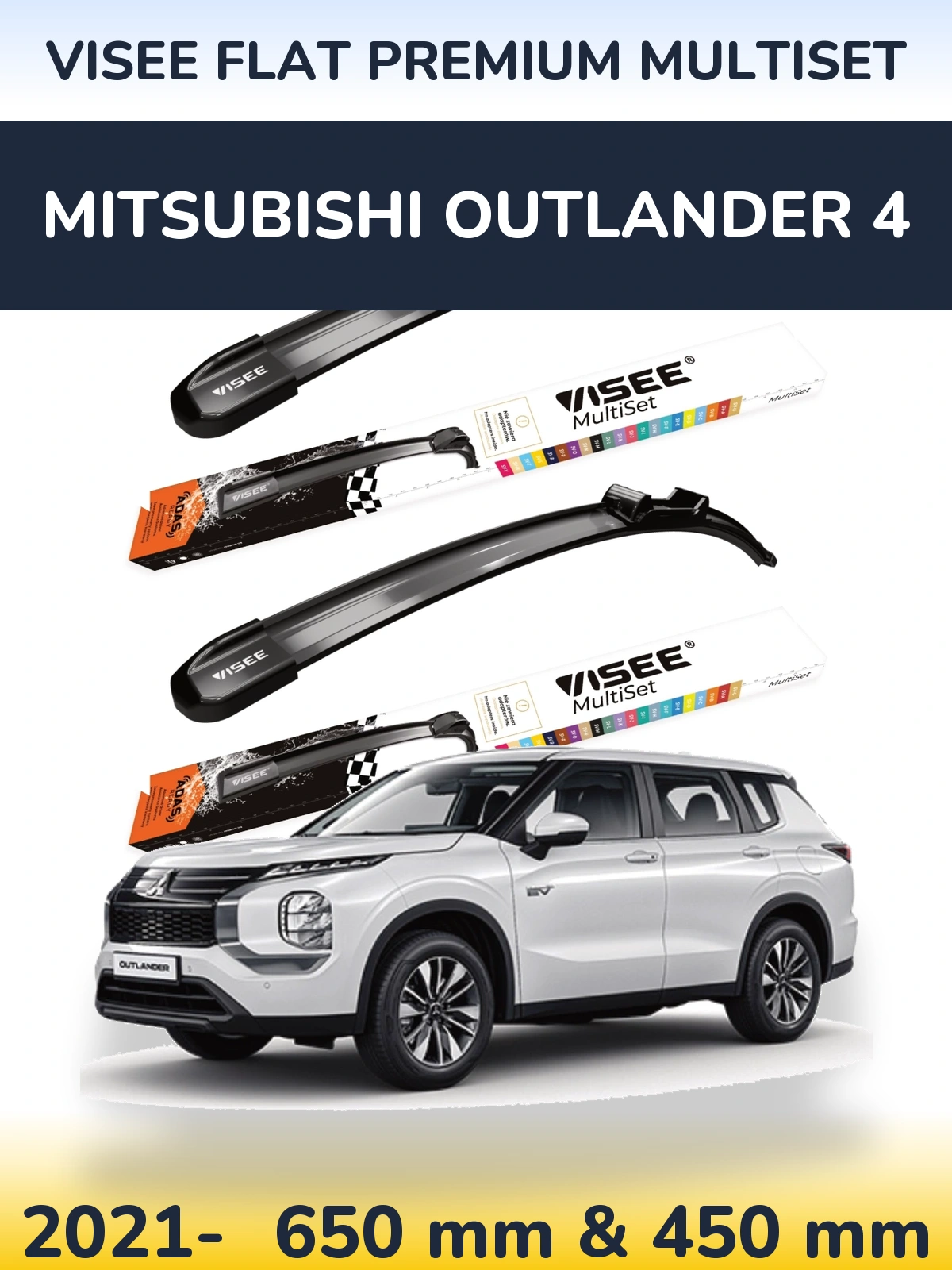 Komplet przednich wycieraczek VISEE FLAT PREMIUM MultiSet 650 & 450 mm do Mitsubishi Outlander 4 2021-2026