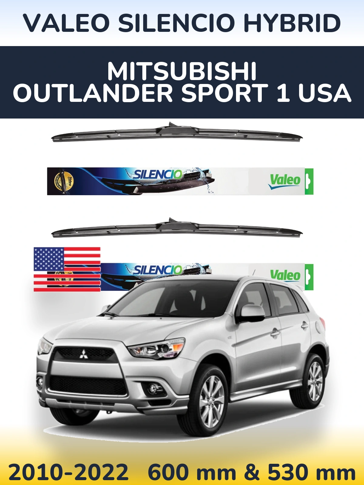 Komplet przednich wycieraczek Valeo Silencio Hybrid 600 & 530 mm do Mitsubishi Outlander Sport 1 USA 2010-2022