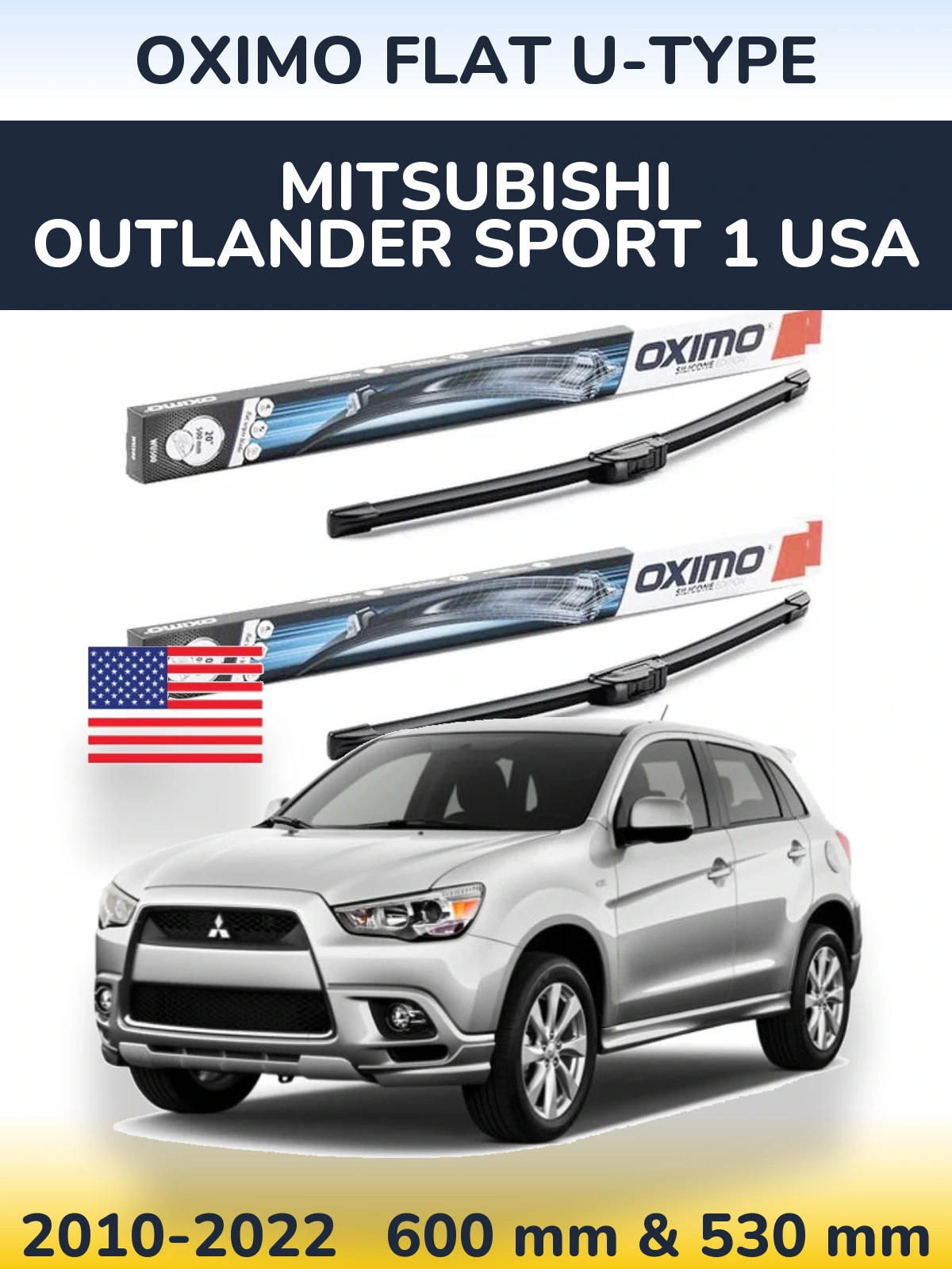 Komplet przednich wycieraczek Oximo Flat U-type 600 & 530 mm do Mitsubishi Outlander Sport 1 USA 2010-2022