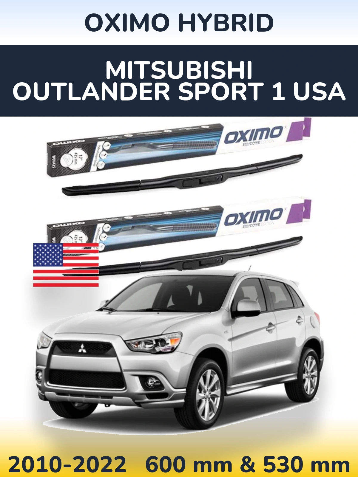 Komplet przednich wycieraczek Oximo Hybrid 600 & 530 mm do Mitsubishi Outlander Sport 1 USA 2010-2022