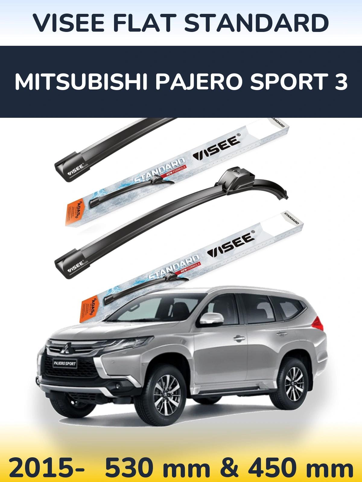 Komplet przednich wycieraczek VISEE FLAT STANDARD 530 & 450 mm do Mitsubishi Pajero Sport 3 2015-2026