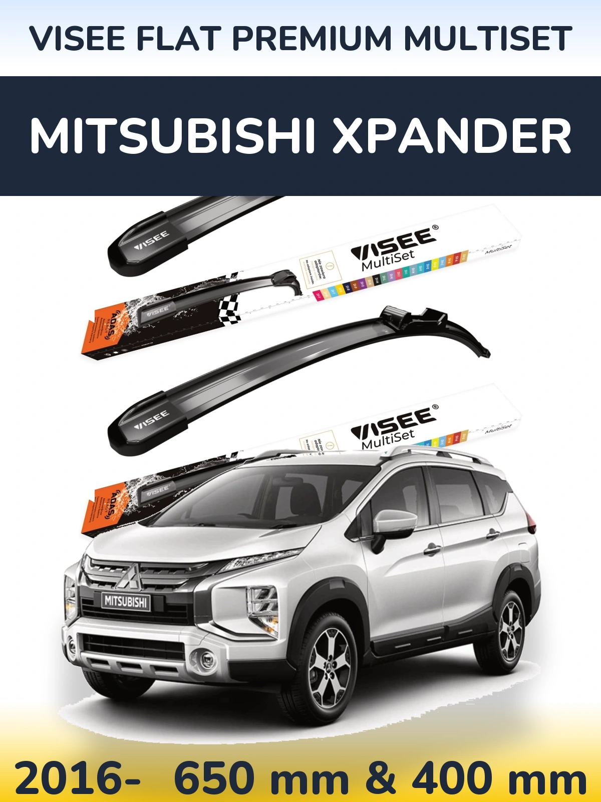 Front wiper blade set VISEE FLAT PREMIUM MultiSet 650 & 400 mm for Mitsubishi Xpander 2016-2026