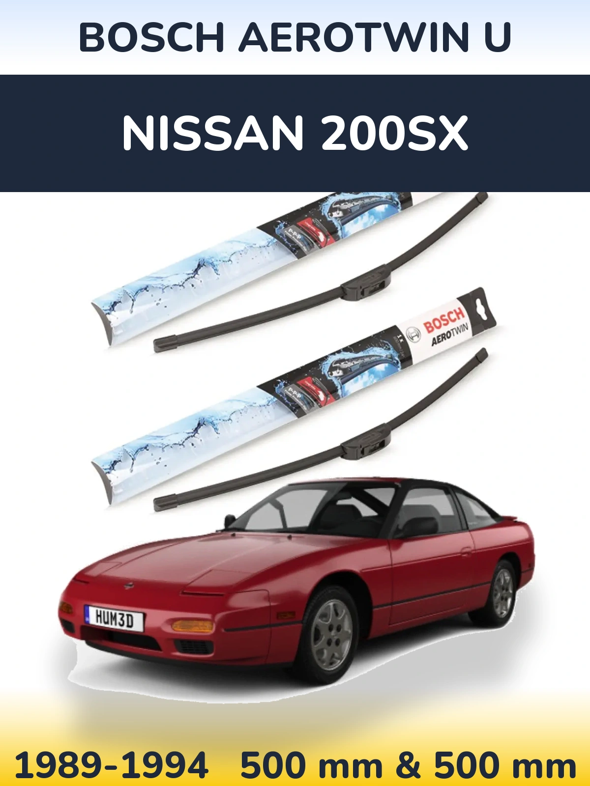 Komplet przednich wycieraczek BOSCH AeroTwin U 500 & 500 mm do Nissan 200SX 1989-1994