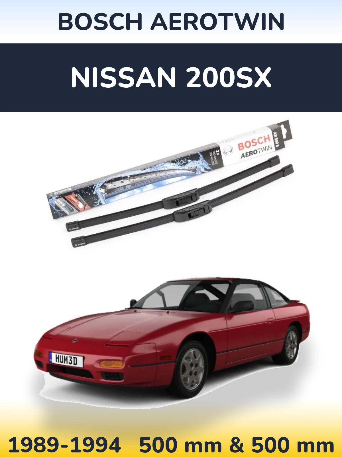 Komplet przednich wycieraczek BOSCH AeroTwin 500 & 500 mm do Nissan 200SX 1989-1994