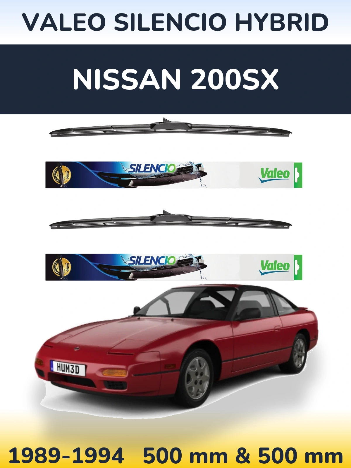 Komplet przednich wycieraczek Valeo Silencio Hybrid 500 & 500 mm do Nissan 200SX 1989-1994