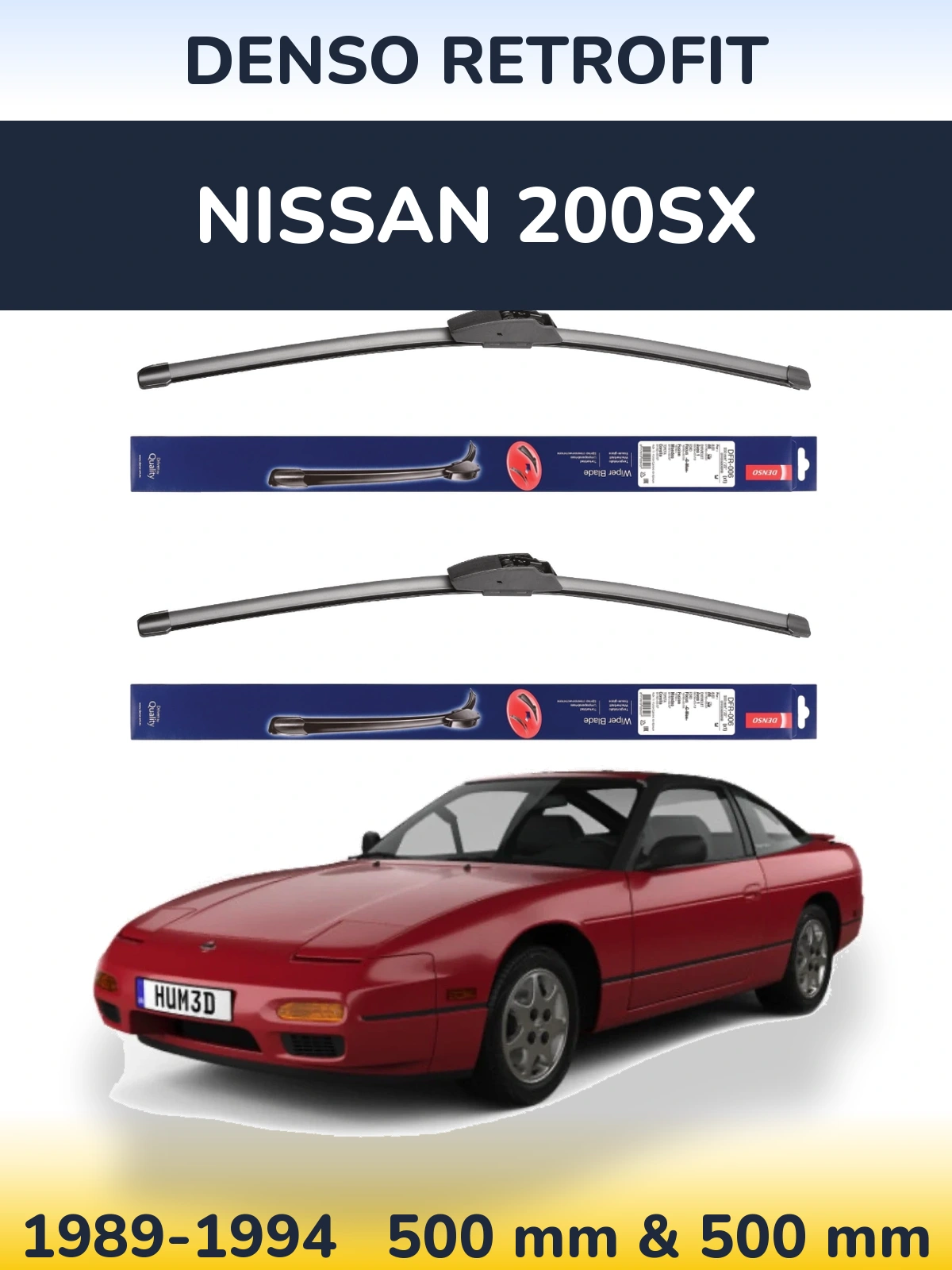 Komplet przednich wycieraczek Denso Retrofit 500 & 500 mm do Nissan 200SX 1989-1994