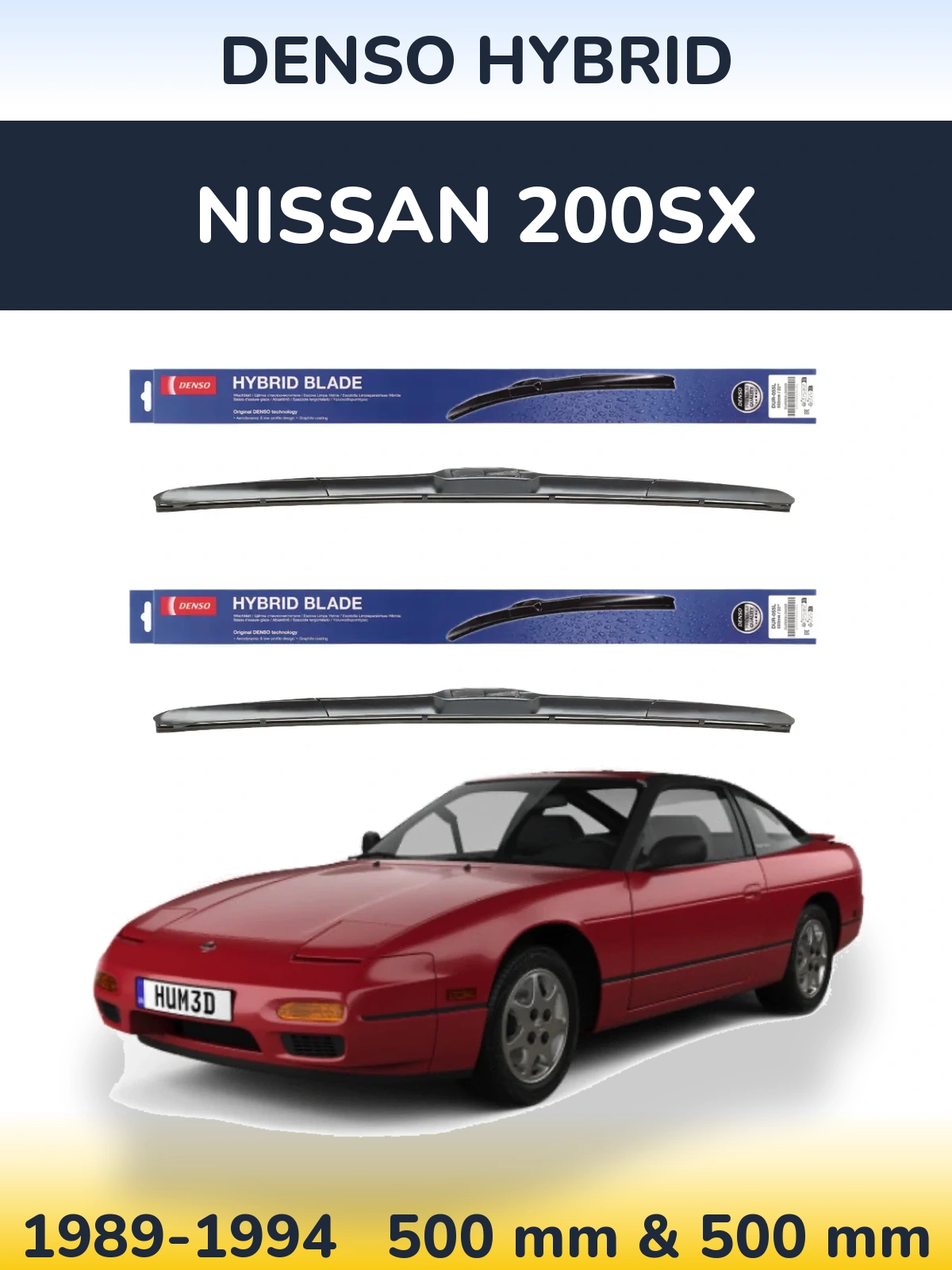 Komplet przednich wycieraczek Denso Hybrid 500 & 500 mm do Nissan 200SX 1989-1994